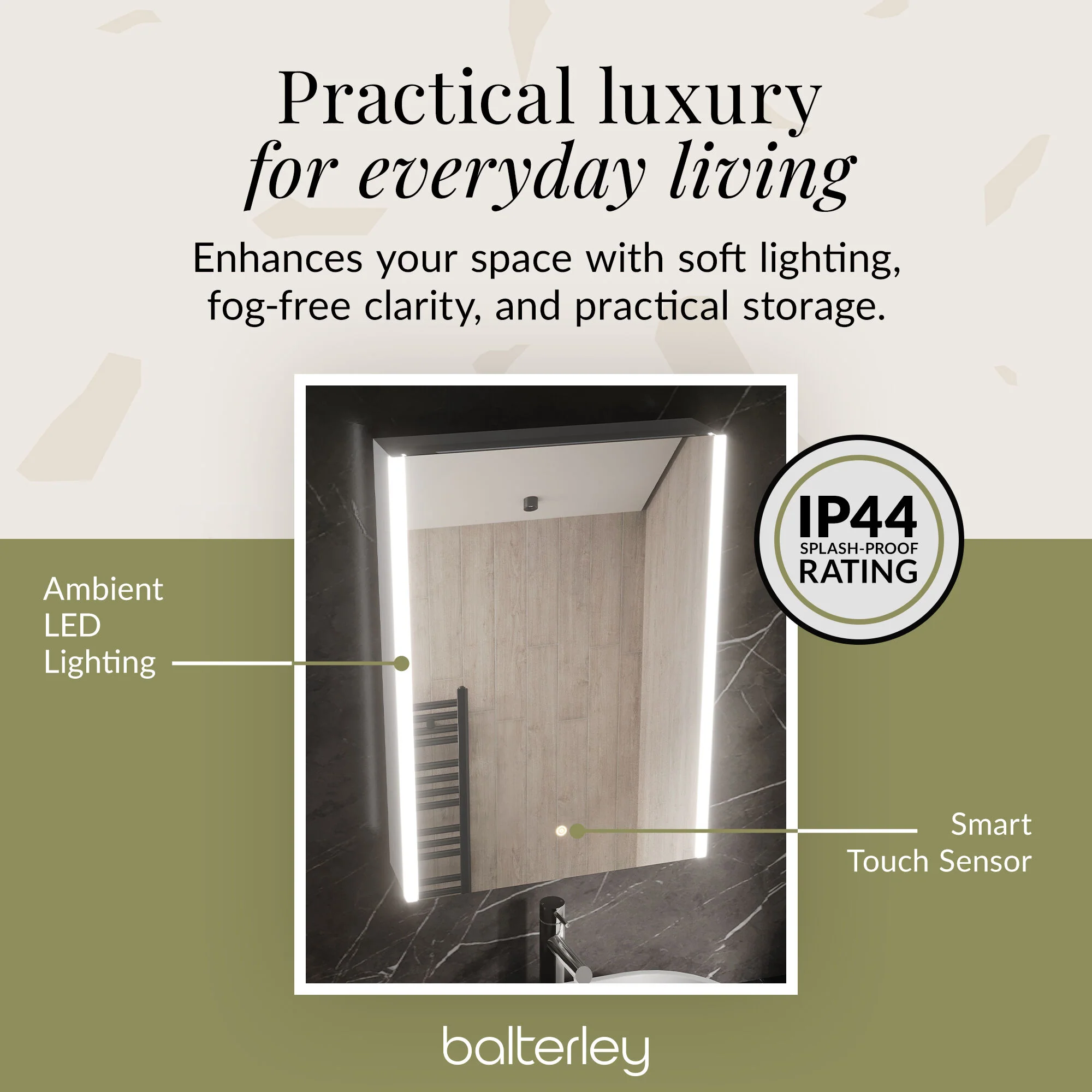 1 Door Touch Sensor Mirror Cabinet with 2 Shelves, Demister & Shaver Socket - Image 4