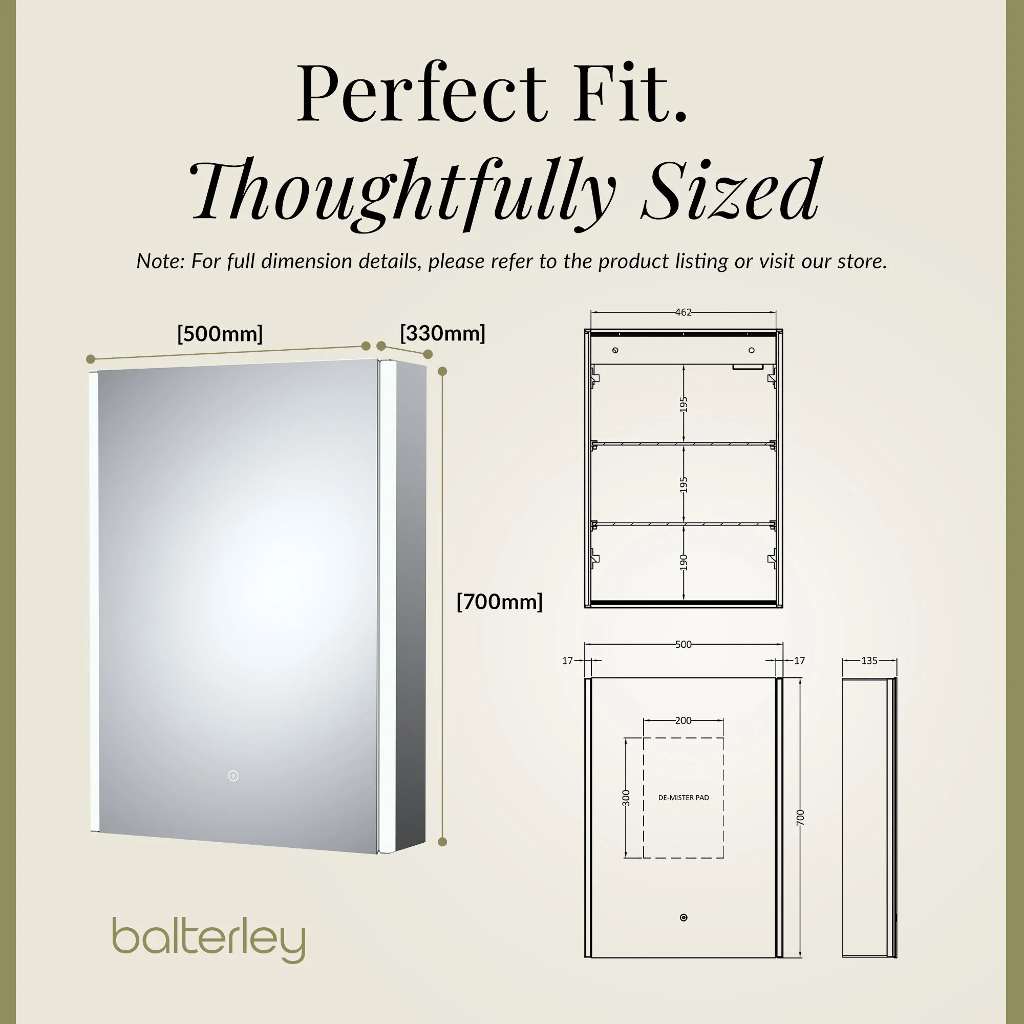 1 Door Touch Sensor Mirror Cabinet with 2 Shelves, Demister & Shaver Socket - Image 5
