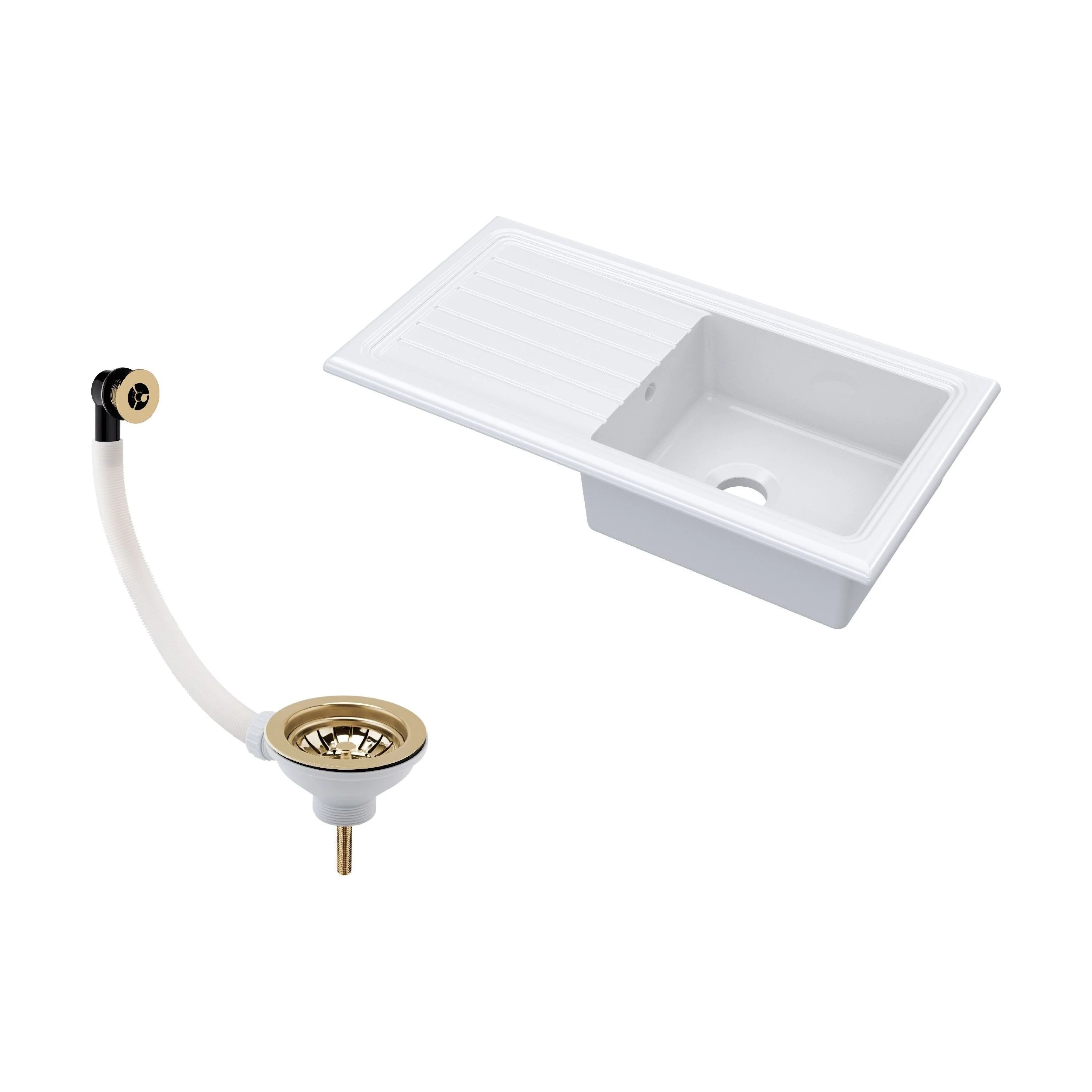 101cm 1 Bowl Fireclay Inset Kitchen Sink with Waste - 1010 x 525 x 235mm - Choice of Waste Finish - Image 2