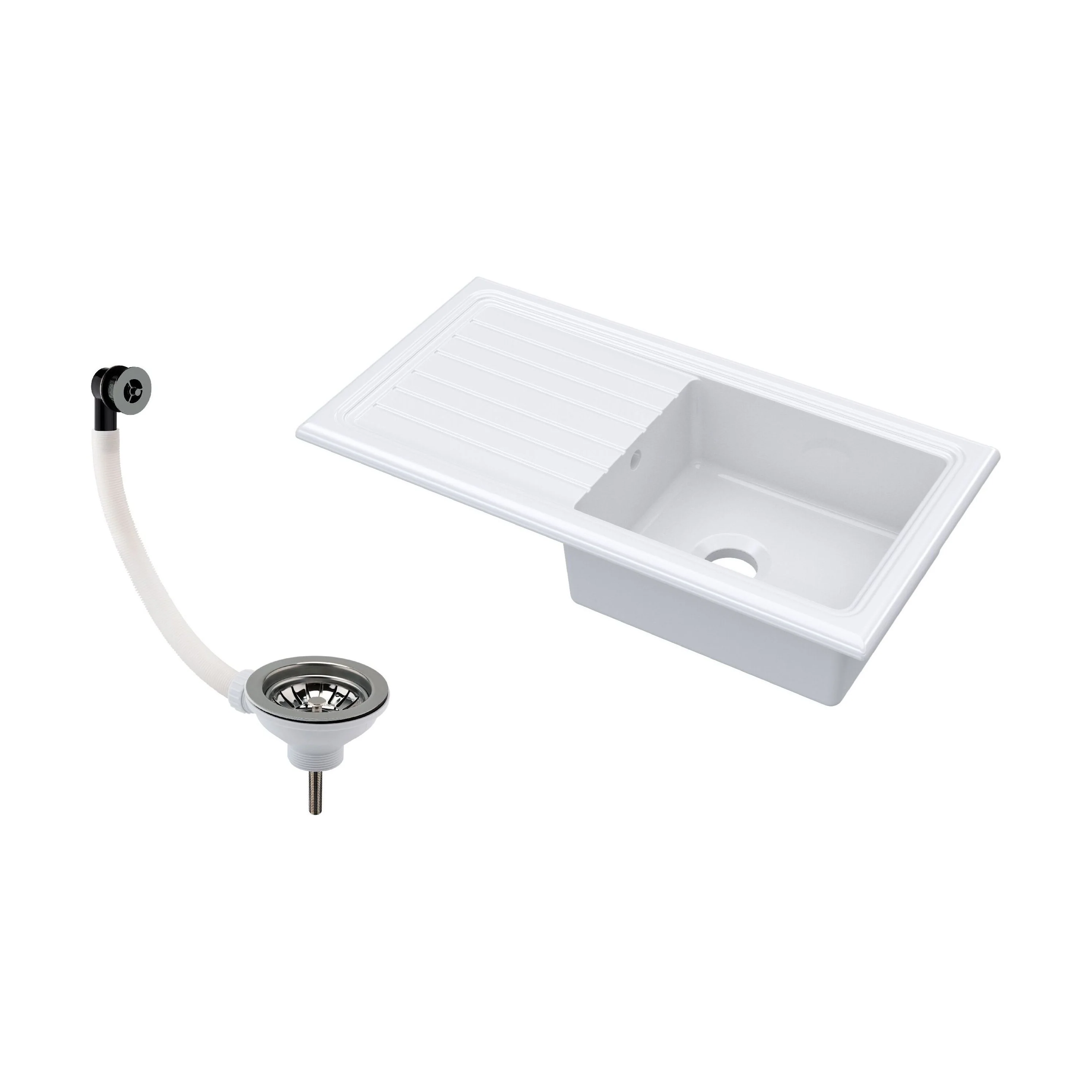 101cm 1 Bowl Fireclay Inset Kitchen Sink with Waste - 1010 x 525 x 235mm - Choice of Waste Finish - Image 3