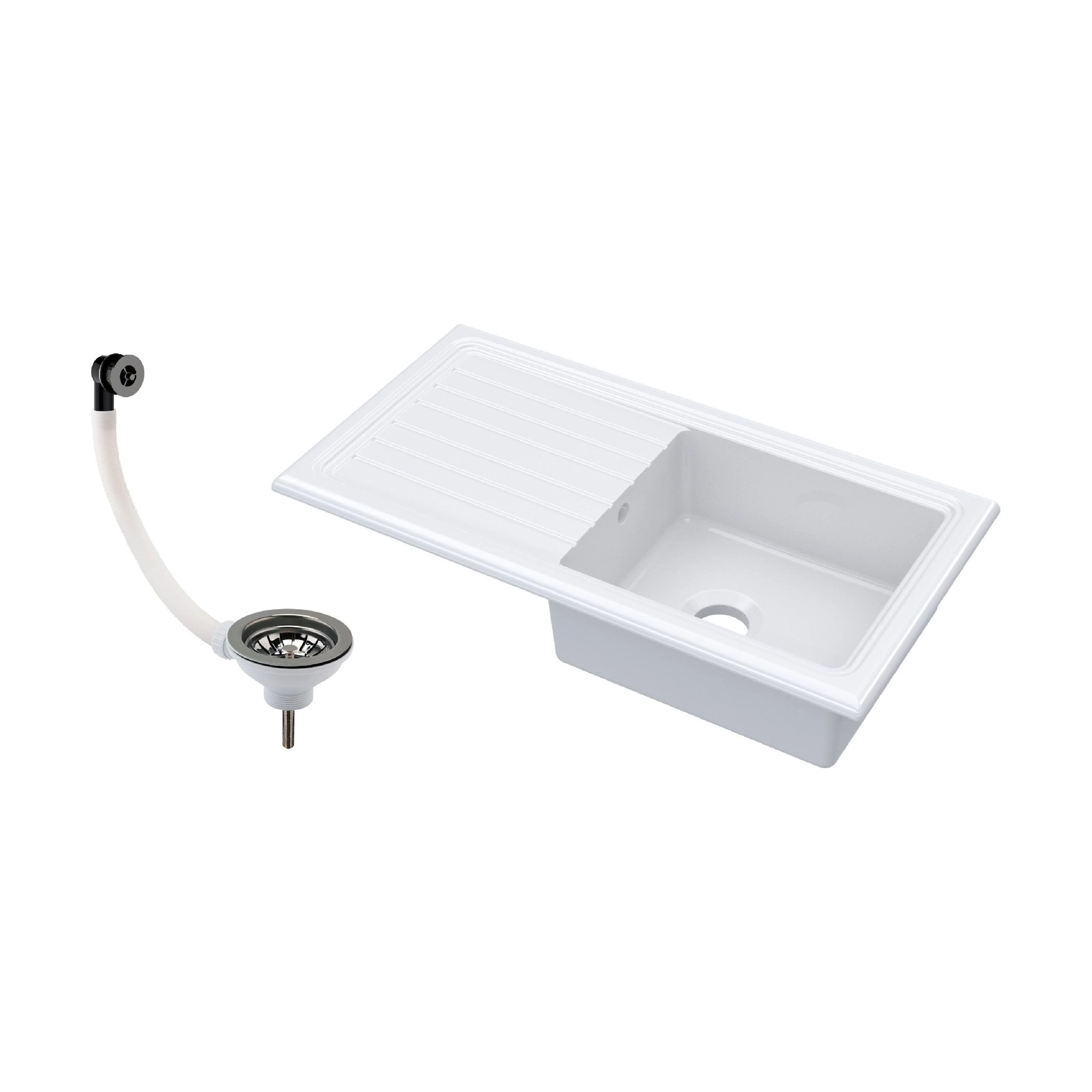101cm 1 Bowl Fireclay Inset Kitchen Sink with Waste - 1010 x 525 x 235mm - Choice of Waste Finish - Image 4