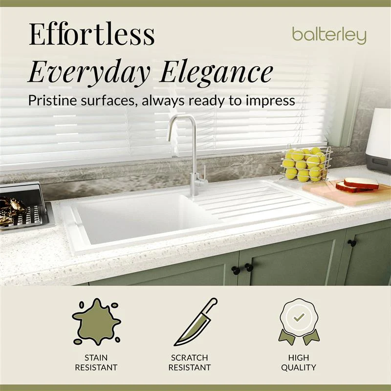 101cm 1 Bowl Fireclay Inset Kitchen Sink with Waste - 1010 x 525 x 235mm - Choice of Waste Finish - Image 7