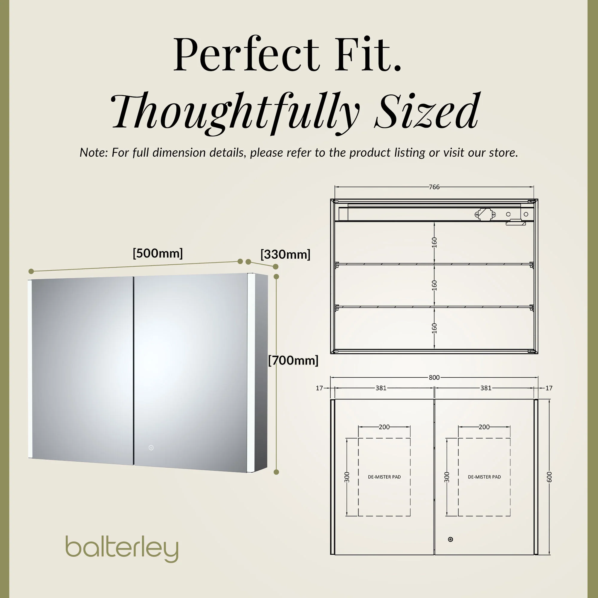 2 Door Touch Sensor Mirror Cabinet with 2 Shelves, Demister & Shaving Socket - Image 6