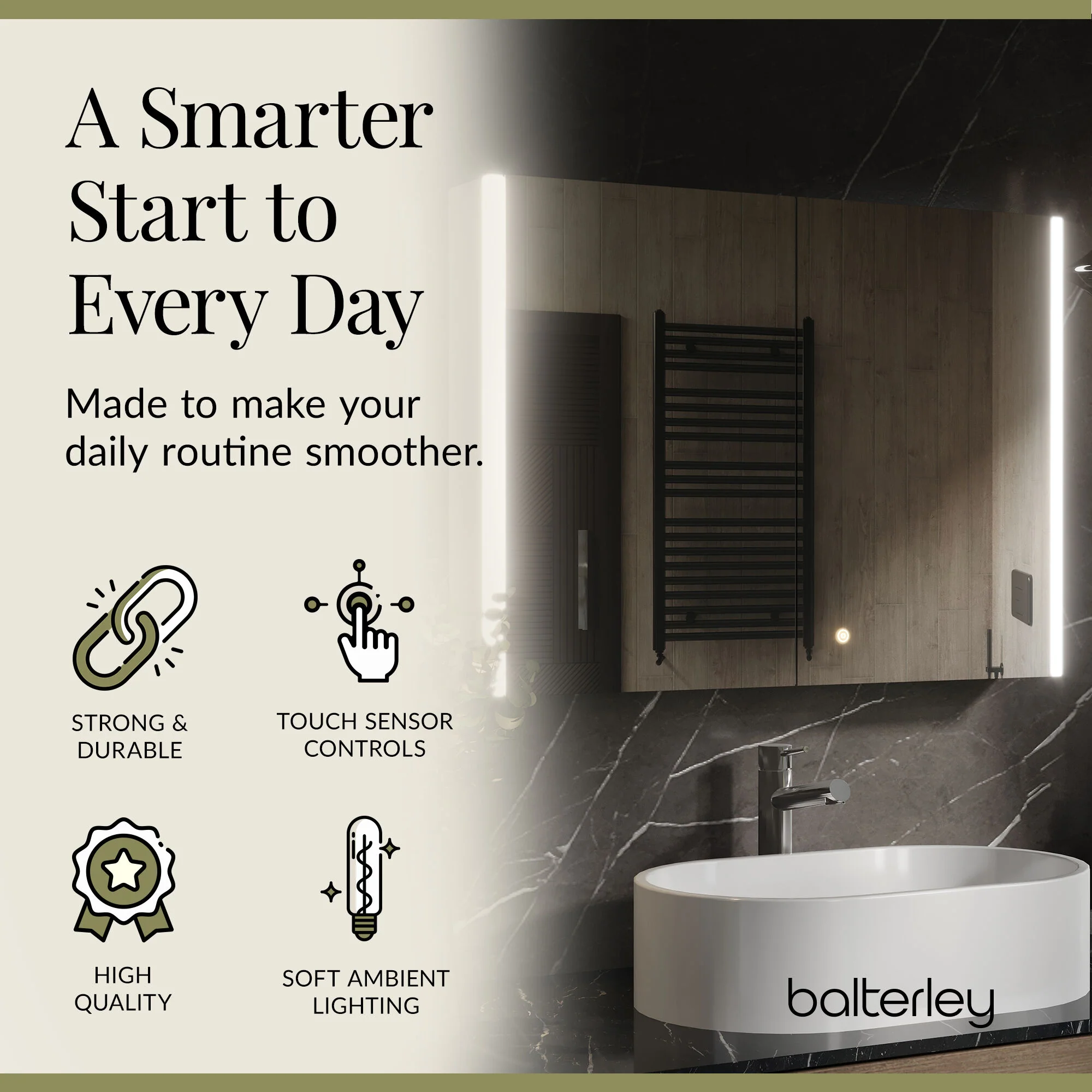 2 Door Touch Sensor Mirror Cabinet with 2 Shelves, Demister & Shaving Socket - Image 8