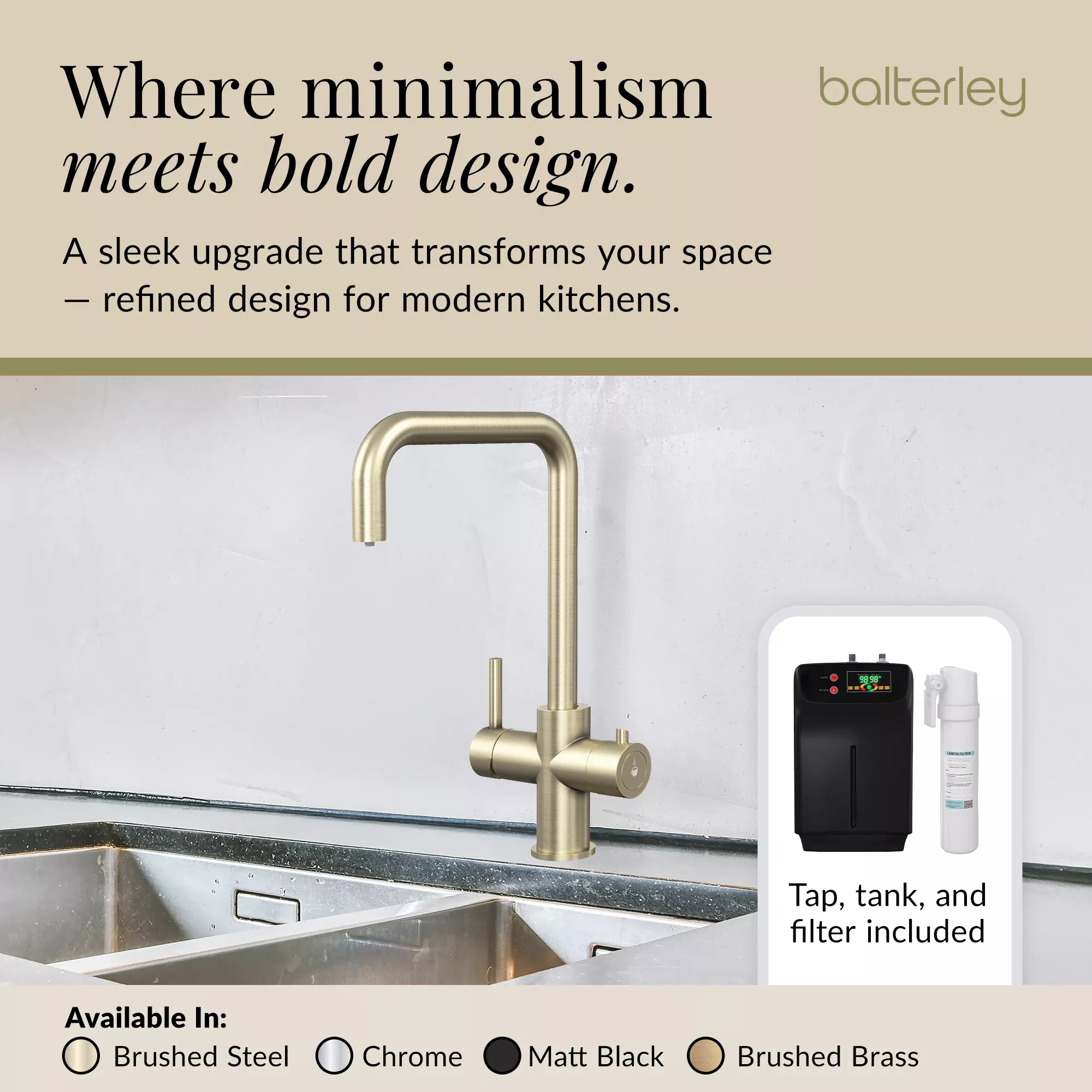 3 in 1 Boiling Water Tap Kit - Instant Hot Water Tap with Dual Lever Handles,Tank and Filter in a range of finishes - Image 15