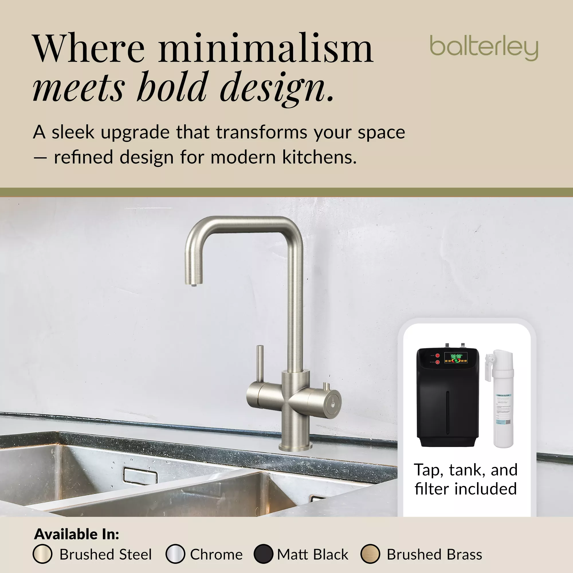 3 in 1 Boiling Water Tap Kit - Instant Hot Water Tap with Dual Lever Handles,Tank and Filter in a range of finishes - Image 28