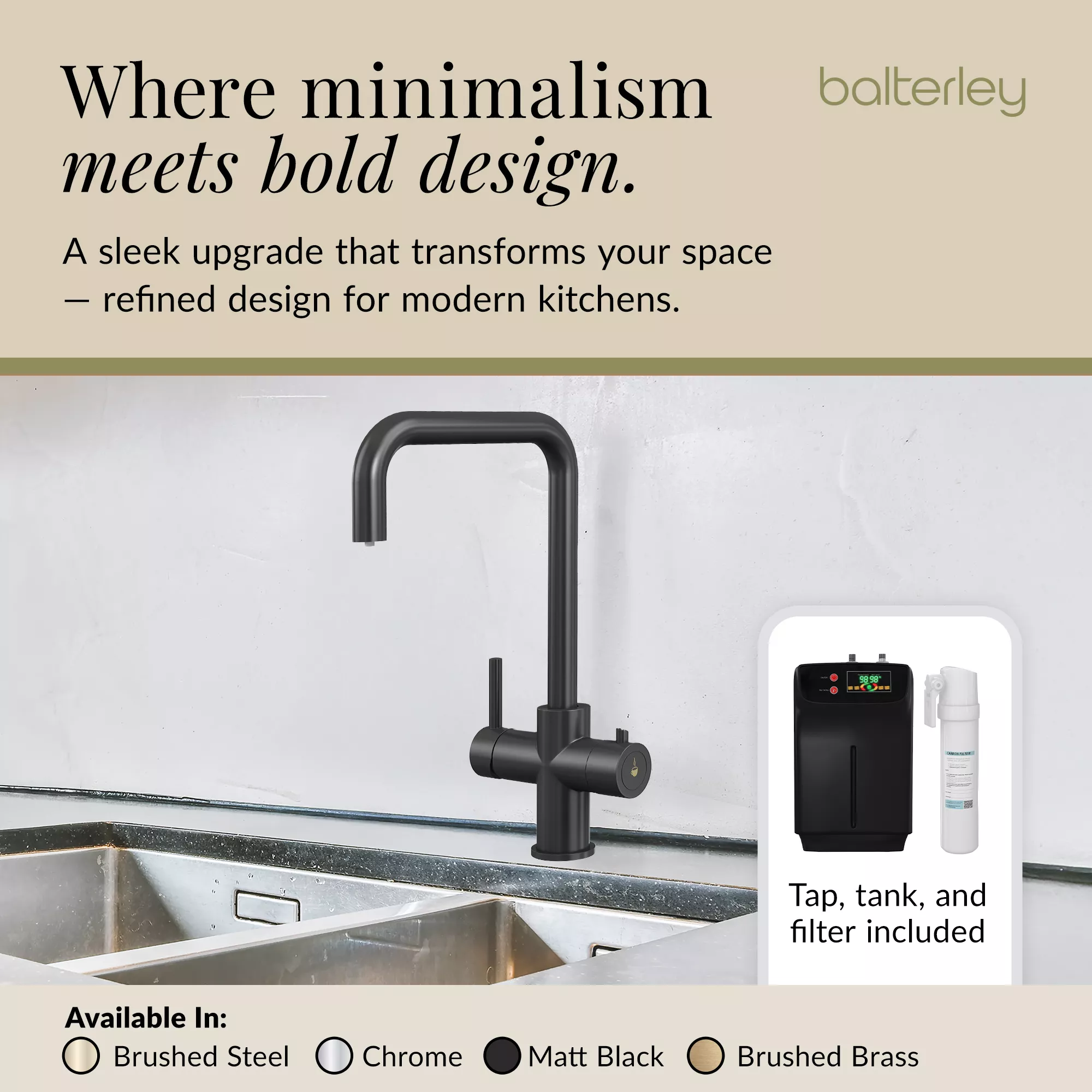 3 in 1 Boiling Water Tap Kit - Instant Hot Water Tap with Dual Lever Handles,Tank and Filter in a range of finishes - Image 29