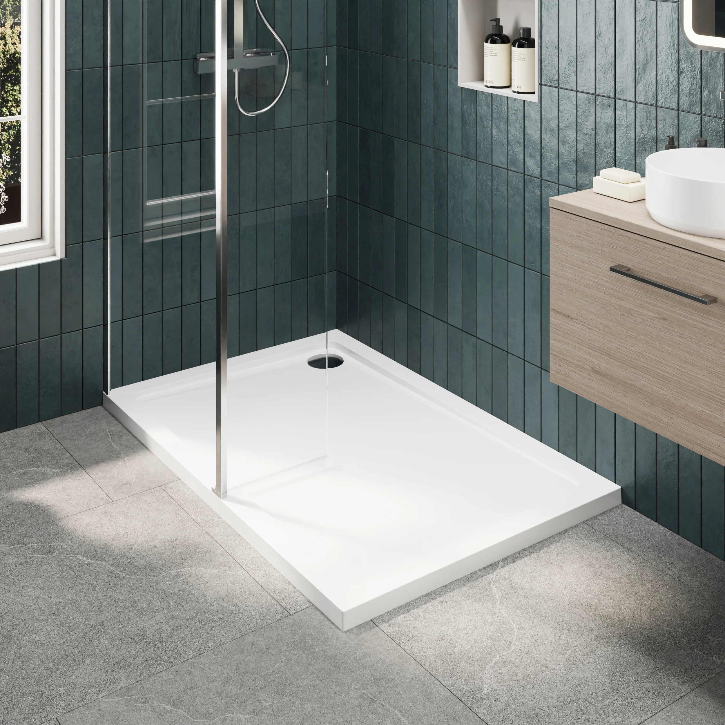 8mm Glass Walk In Wetroom Screen and Hinged Return Screen and Shower Tray - Choice of Size and Finish - Image 10