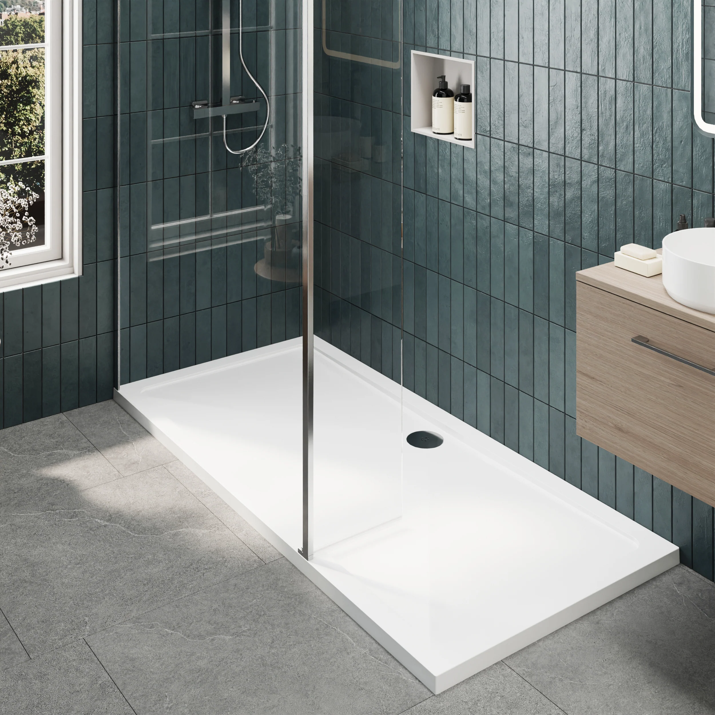 8mm Glass Walk In Wetroom Screen and Hinged Return Screen and Shower Tray - Choice of Size and Finish - Image 128
