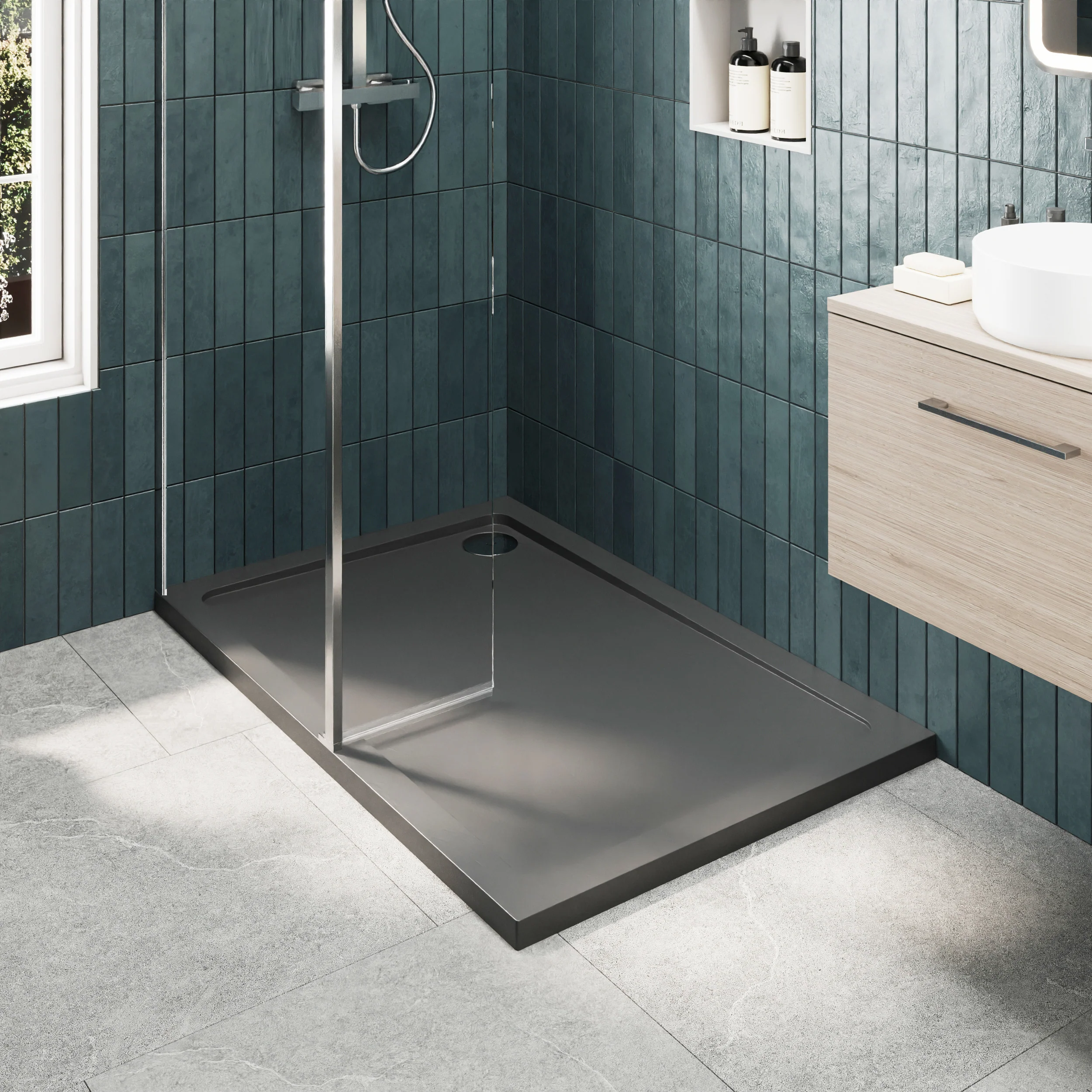 8mm Glass Walk In Wetroom Screen and Hinged Return Screen and Shower Tray - Choice of Size and Finish - Image 145