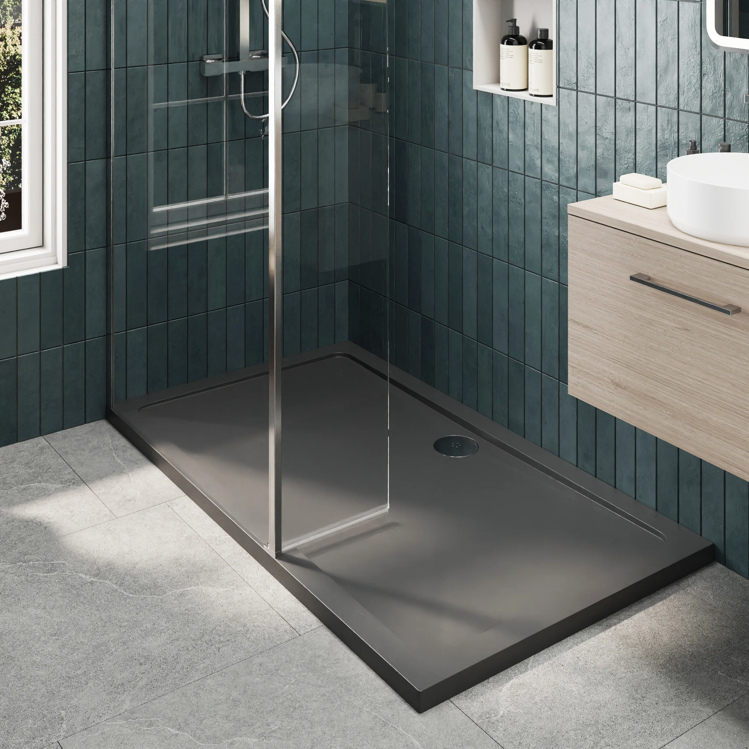 8mm Glass Walk In Wetroom Screen and Hinged Return Screen and Shower Tray - Choice of Size and Finish - Image 161
