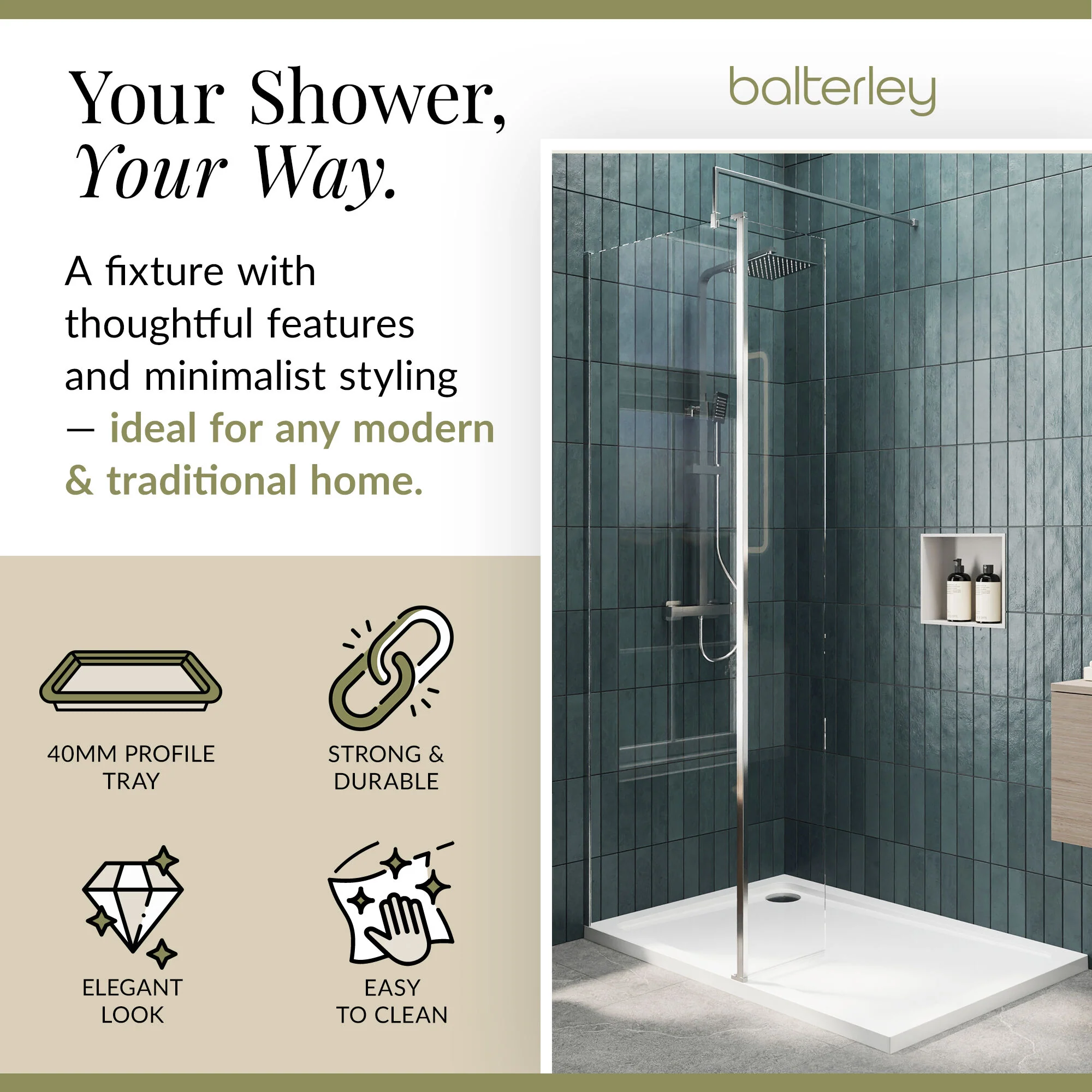 8mm Glass Walk In Wetroom Screen and Hinged Return Screen and Shower Tray - Choice of Size and Finish - Image 187