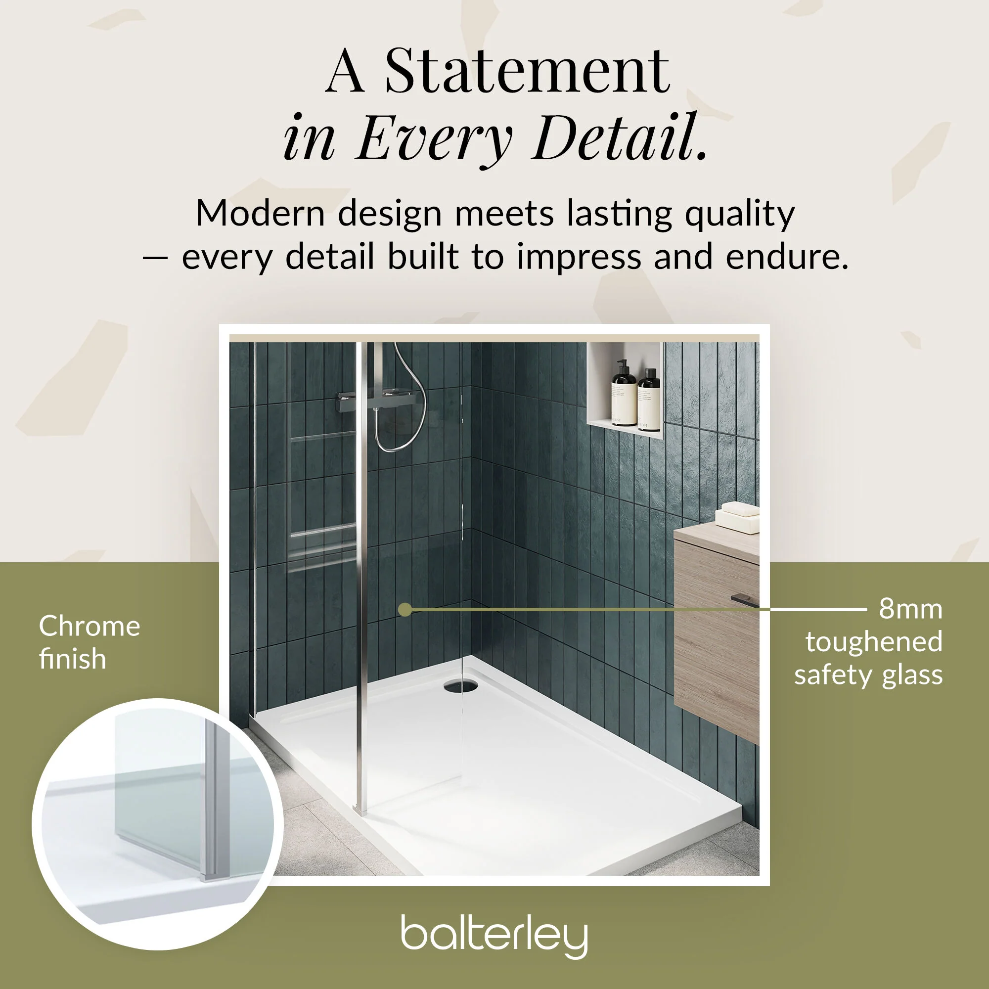 8mm Glass Walk In Wetroom Screen and Hinged Return Screen and Shower Tray - Choice of Size and Finish - Image 196