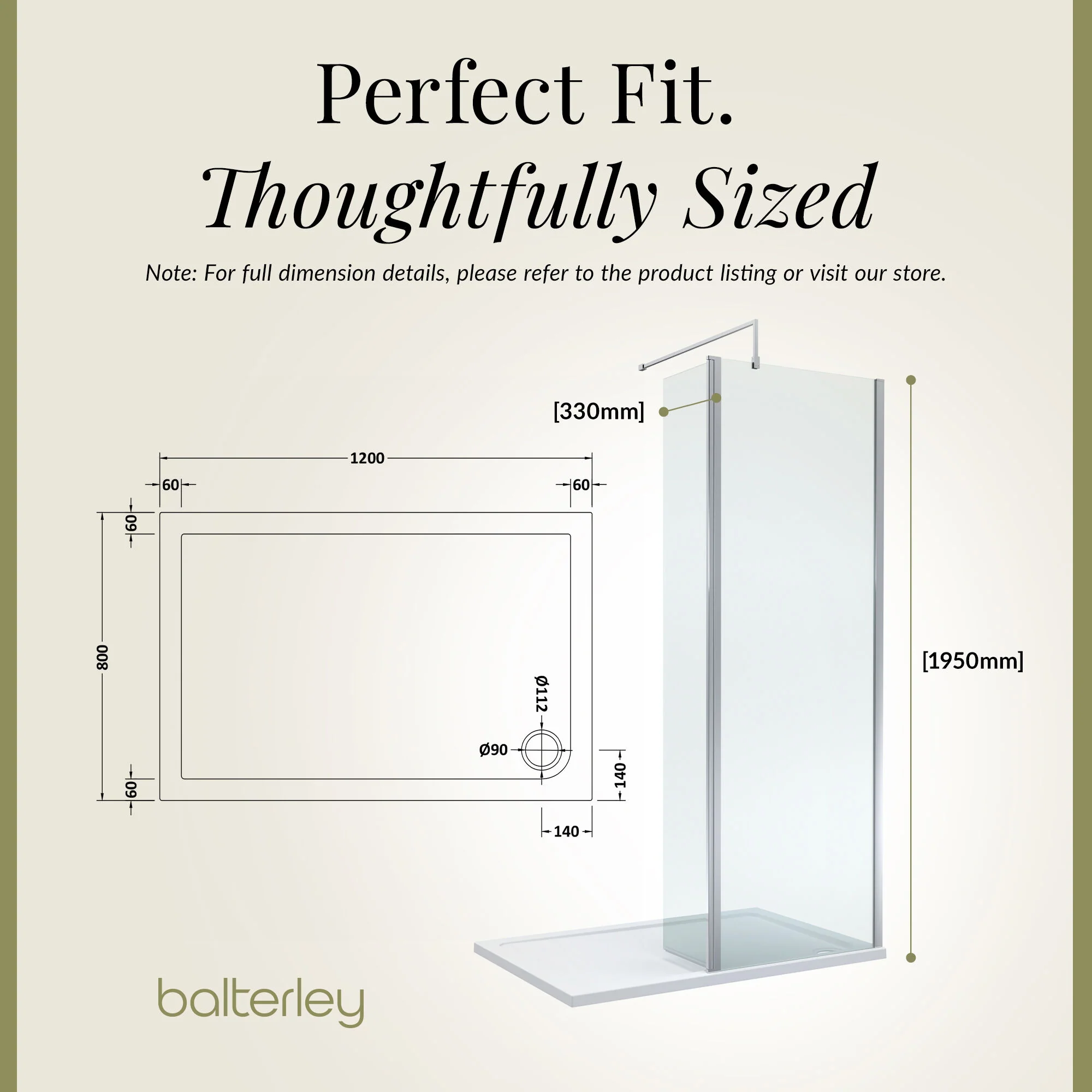 8mm Glass Walk In Wetroom Screen and Hinged Return Screen and Shower Tray - Choice of Size and Finish - Image 197