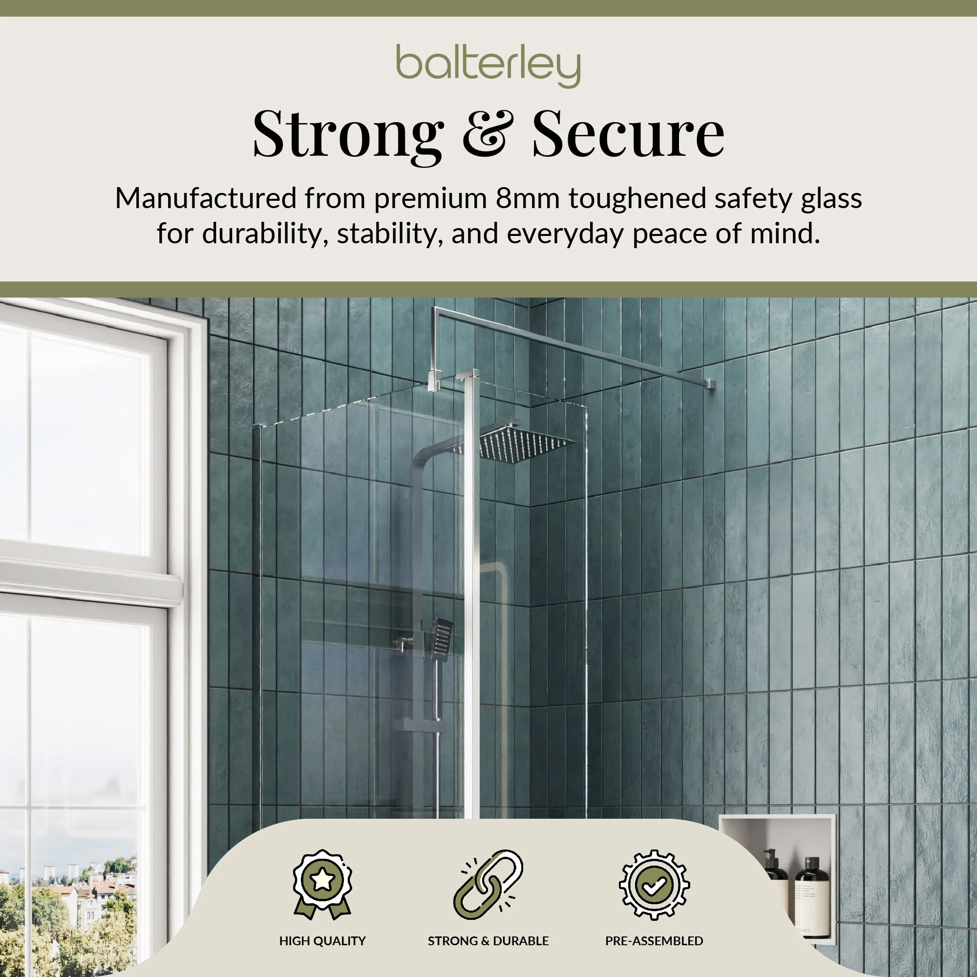 8mm Glass Walk In Wetroom Screen and Hinged Return Screen and Shower Tray - Choice of Size and Finish - Image 200