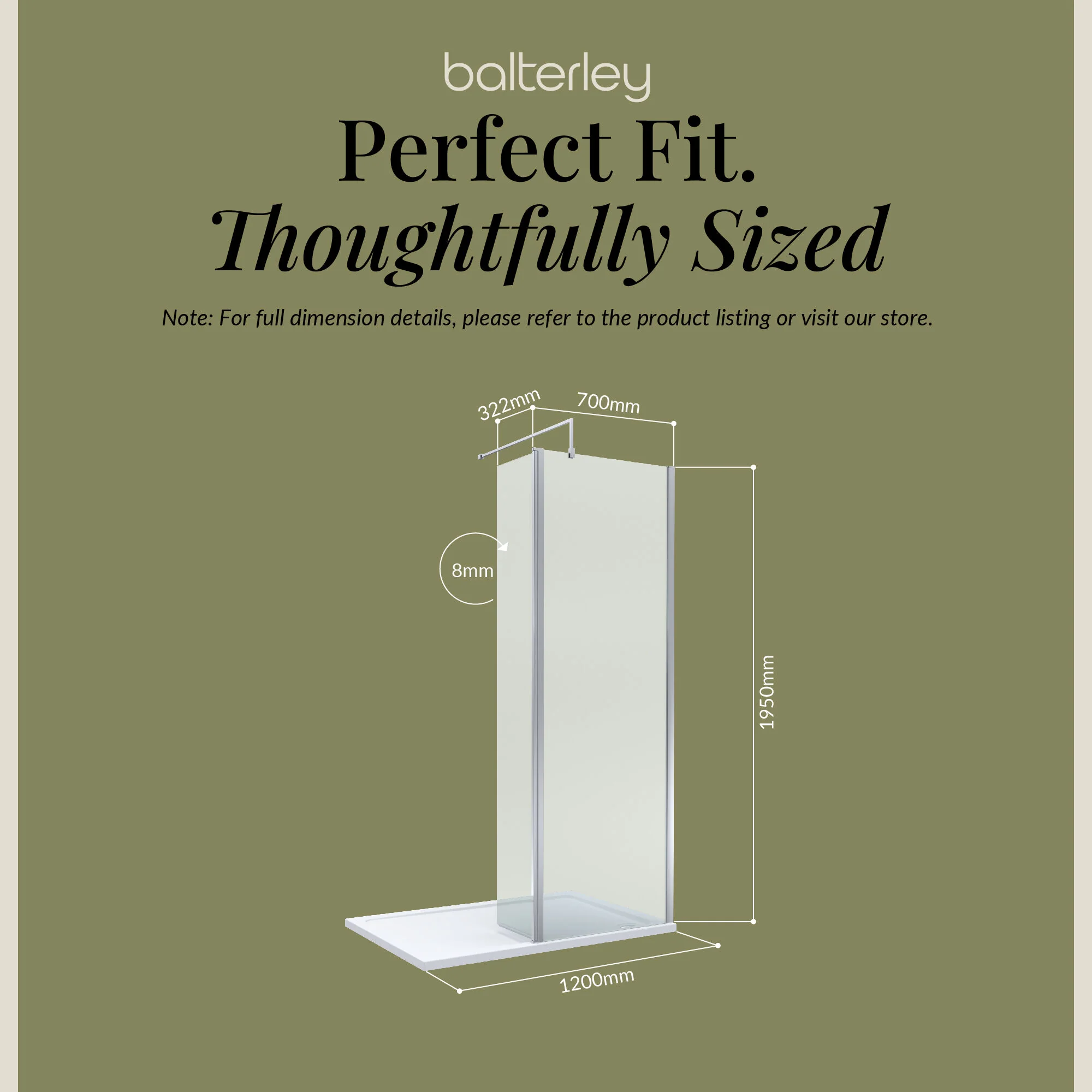 8mm Glass Walk In Wetroom Screen and Hinged Return Screen and Shower Tray - Choice of Size and Finish - Image 204