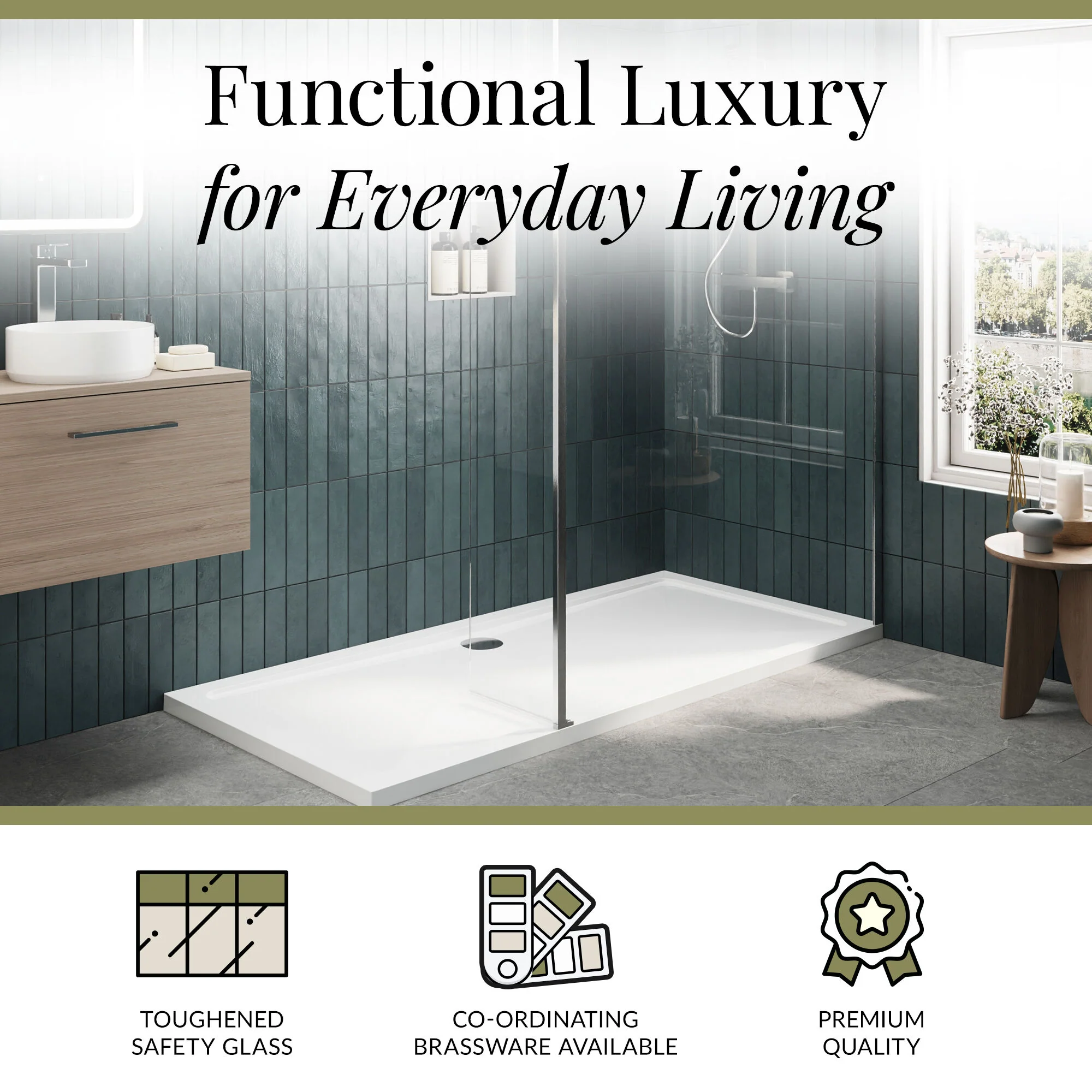 8mm Glass Walk In Wetroom Screen and Hinged Return Screen and Shower Tray - Choice of Size and Finish - Image 205