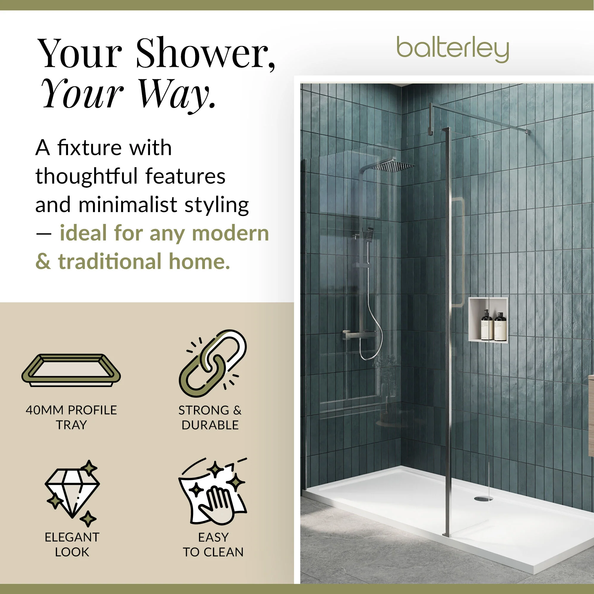 8mm Glass Walk In Wetroom Screen and Hinged Return Screen and Shower Tray - Choice of Size and Finish - Image 208
