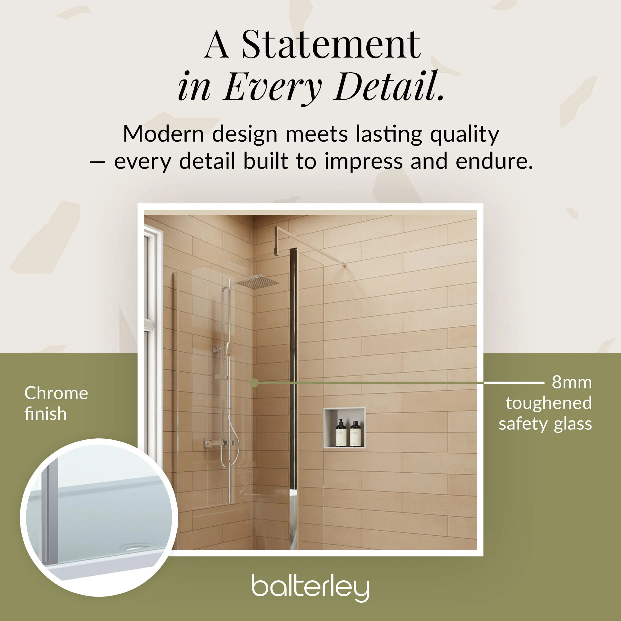 8mm Glass Walk In Wetroom Screen and Hinged Return Screen and Shower Tray - Choice of Size and Finish - Image 209