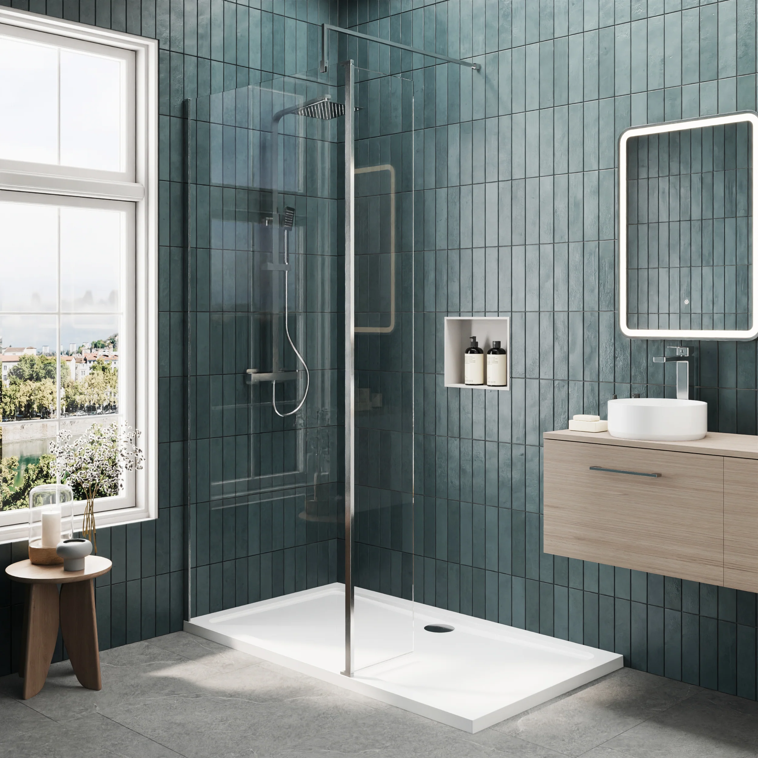 8mm Glass Walk In Wetroom Screen and Hinged Return Screen and Shower Tray - Choice of Size and Finish - Image 21