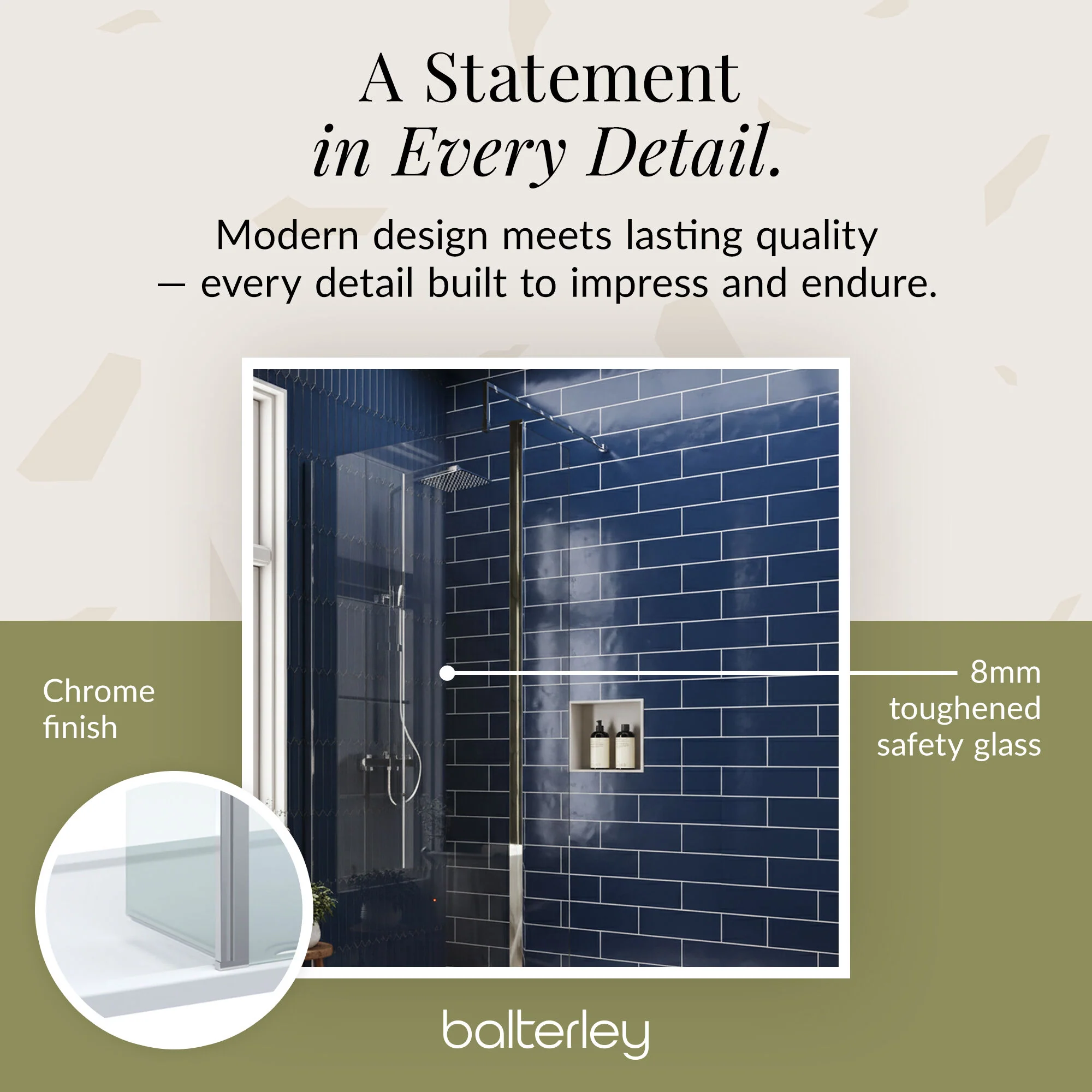 8mm Glass Walk In Wetroom Screen and Hinged Return Screen and Shower Tray - Choice of Size and Finish - Image 212