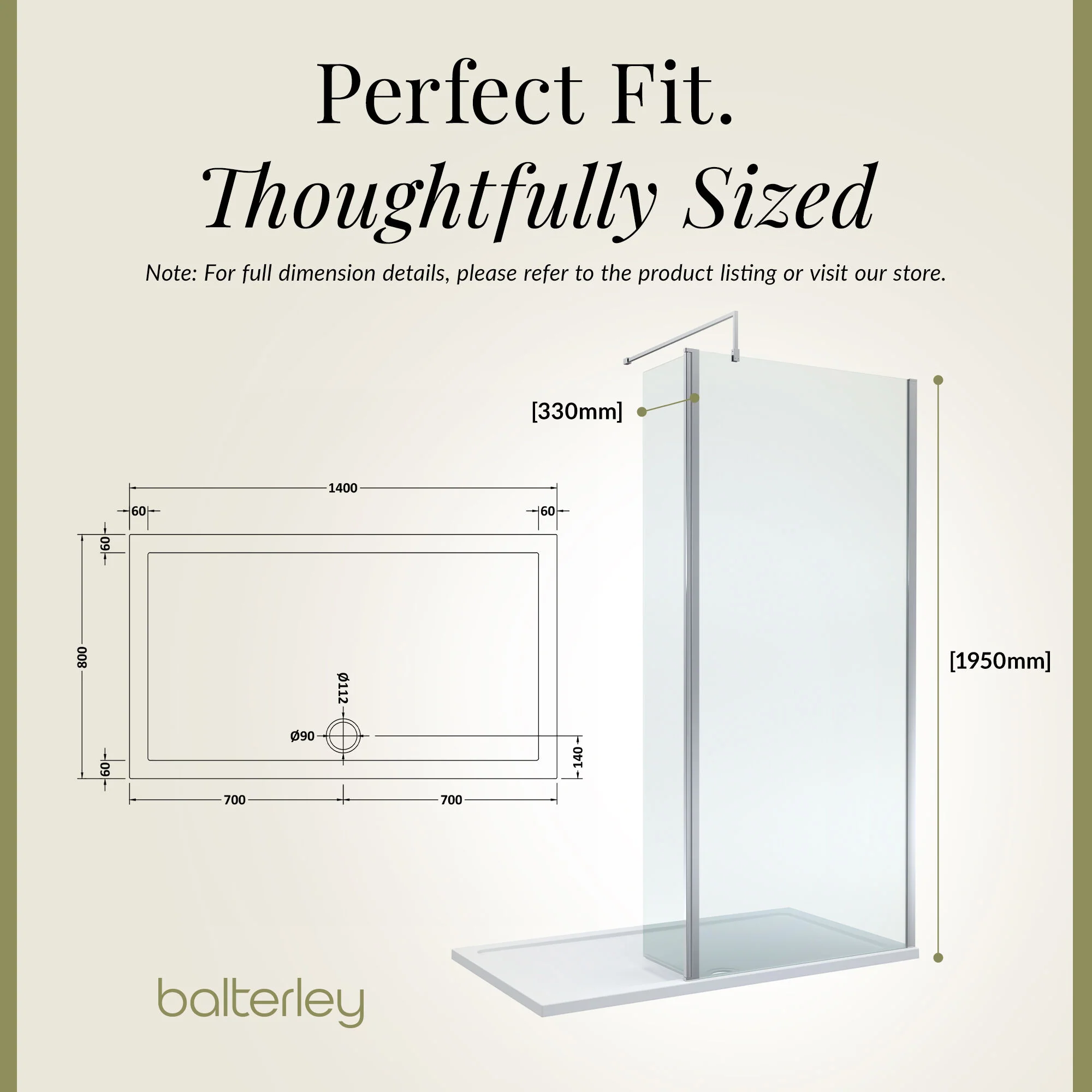 8mm Glass Walk In Wetroom Screen and Hinged Return Screen and Shower Tray - Choice of Size and Finish - Image 215