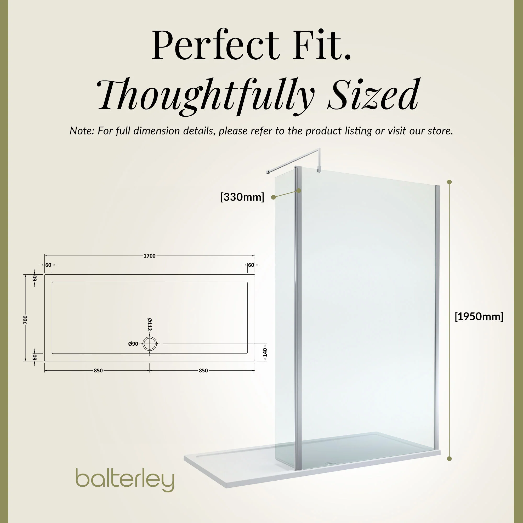 8mm Glass Walk In Wetroom Screen and Hinged Return Screen and Shower Tray - Choice of Size and Finish - Image 223