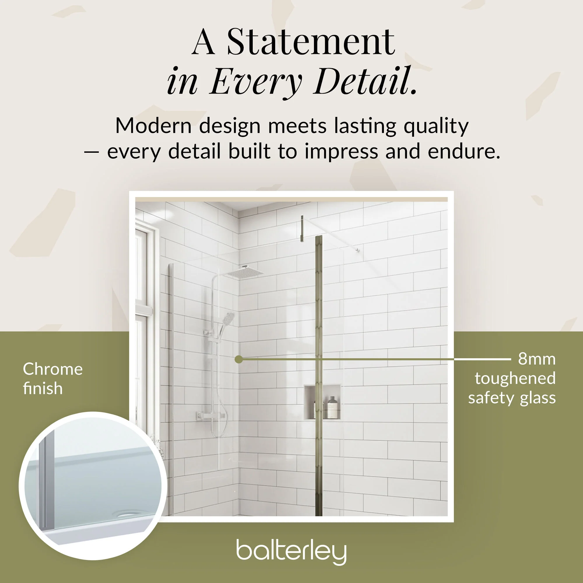 8mm Glass Walk In Wetroom Screen and Hinged Return Screen and Shower Tray - Choice of Size and Finish - Image 224