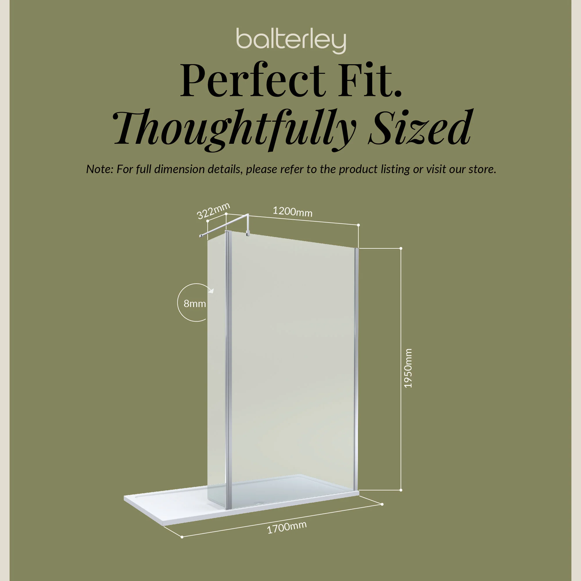 8mm Glass Walk In Wetroom Screen and Hinged Return Screen and Shower Tray - Choice of Size and Finish - Image 229