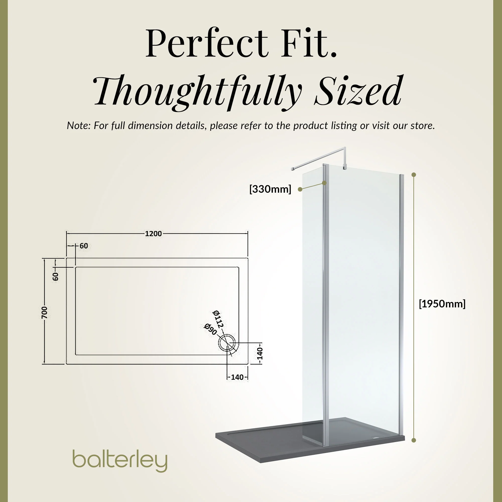 8mm Glass Walk In Wetroom Screen and Hinged Return Screen and Shower Tray - Choice of Size and Finish - Image 241