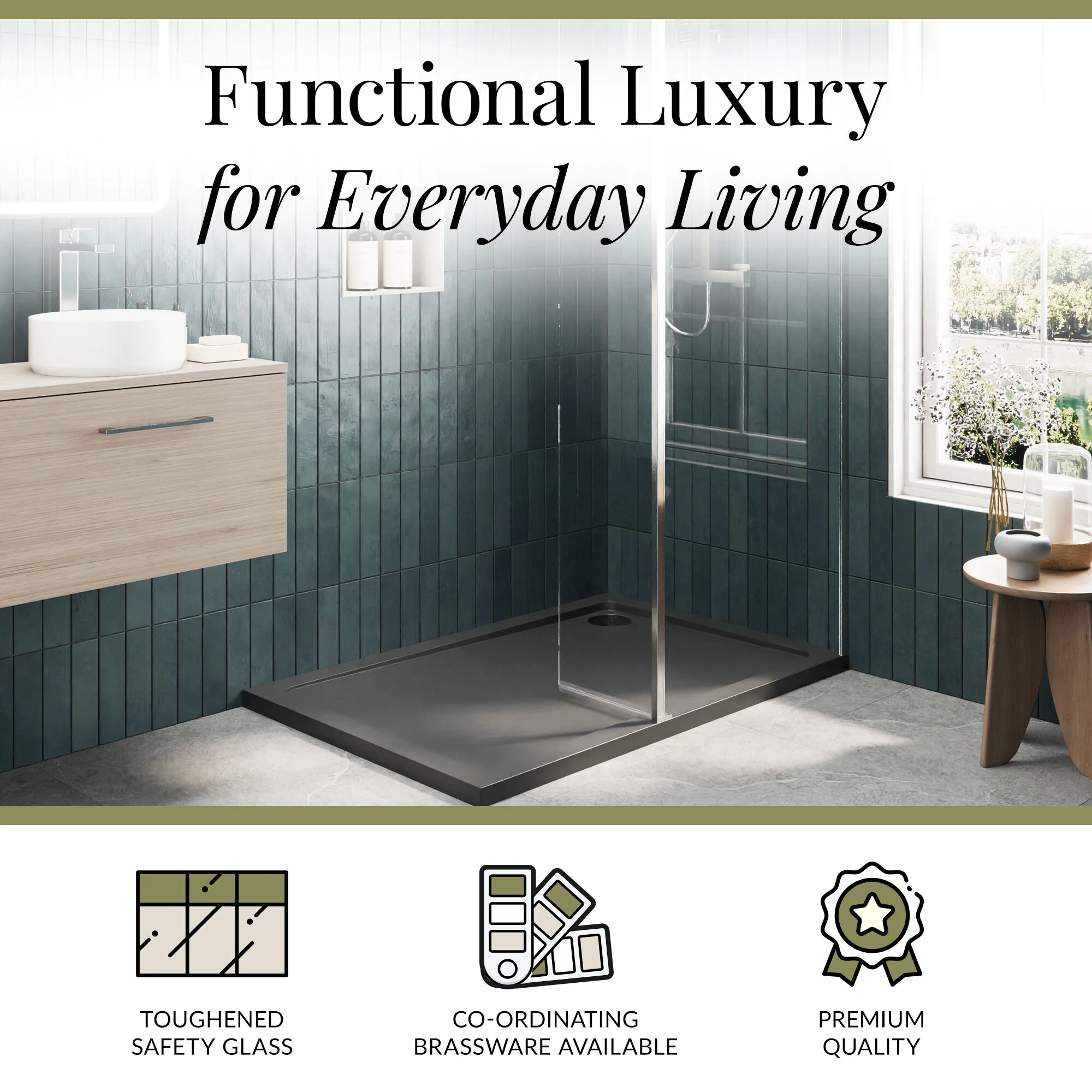 8mm Glass Walk In Wetroom Screen and Hinged Return Screen and Shower Tray - Choice of Size and Finish - Image 242