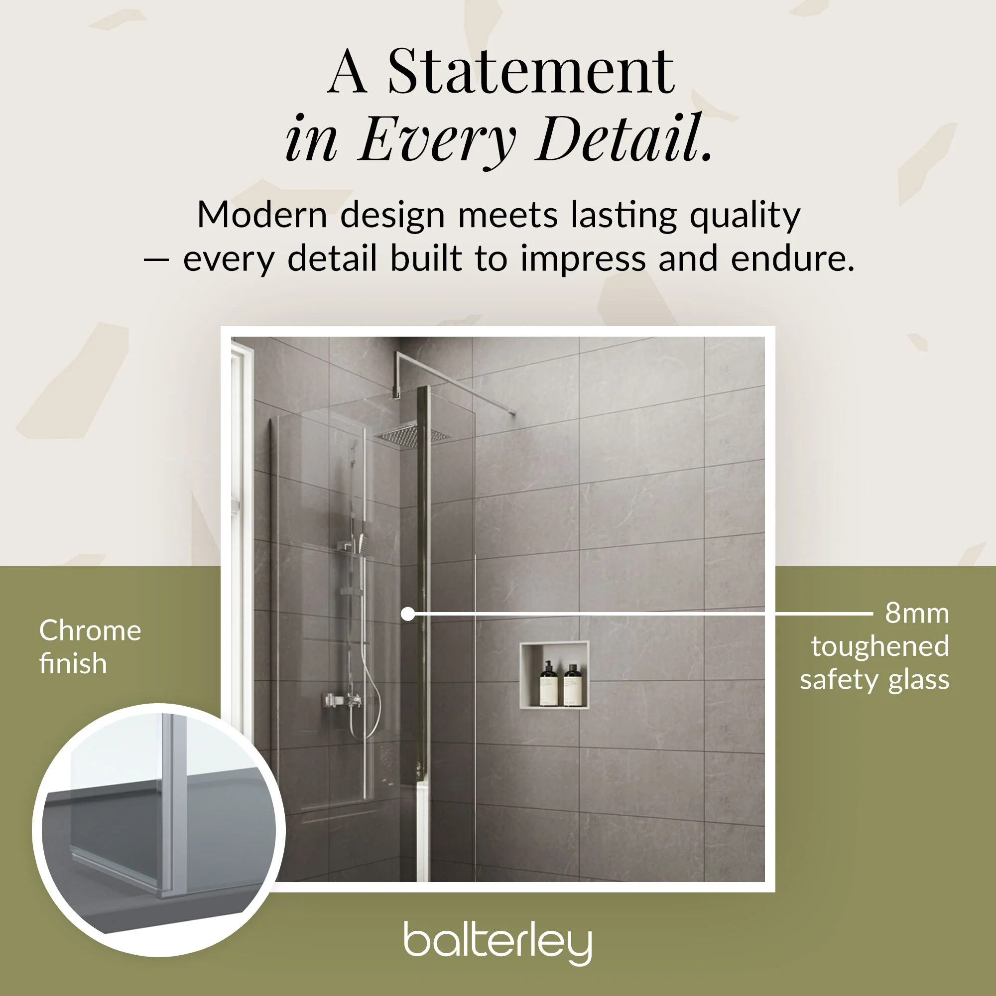 8mm Glass Walk In Wetroom Screen and Hinged Return Screen and Shower Tray - Choice of Size and Finish - Image 243