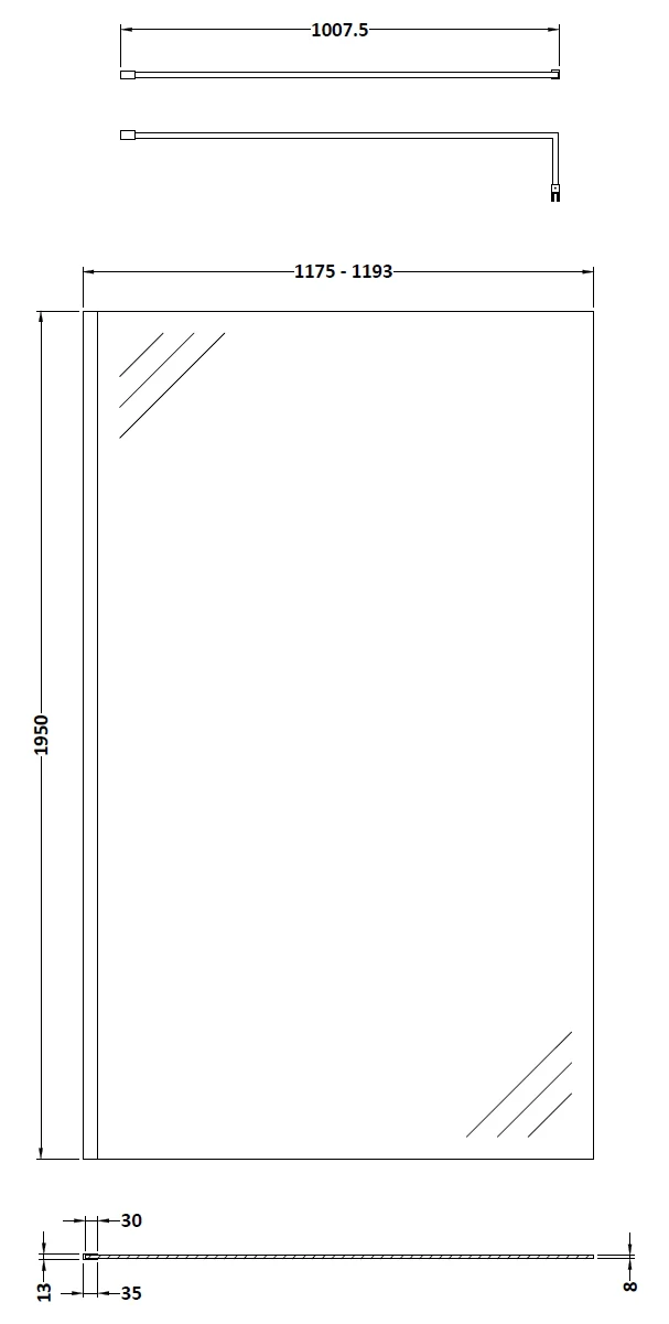 8mm Glass Walk In Wetroom Screen and Hinged Return Screen and Shower Tray - Choice of Size and Finish - Image 29
