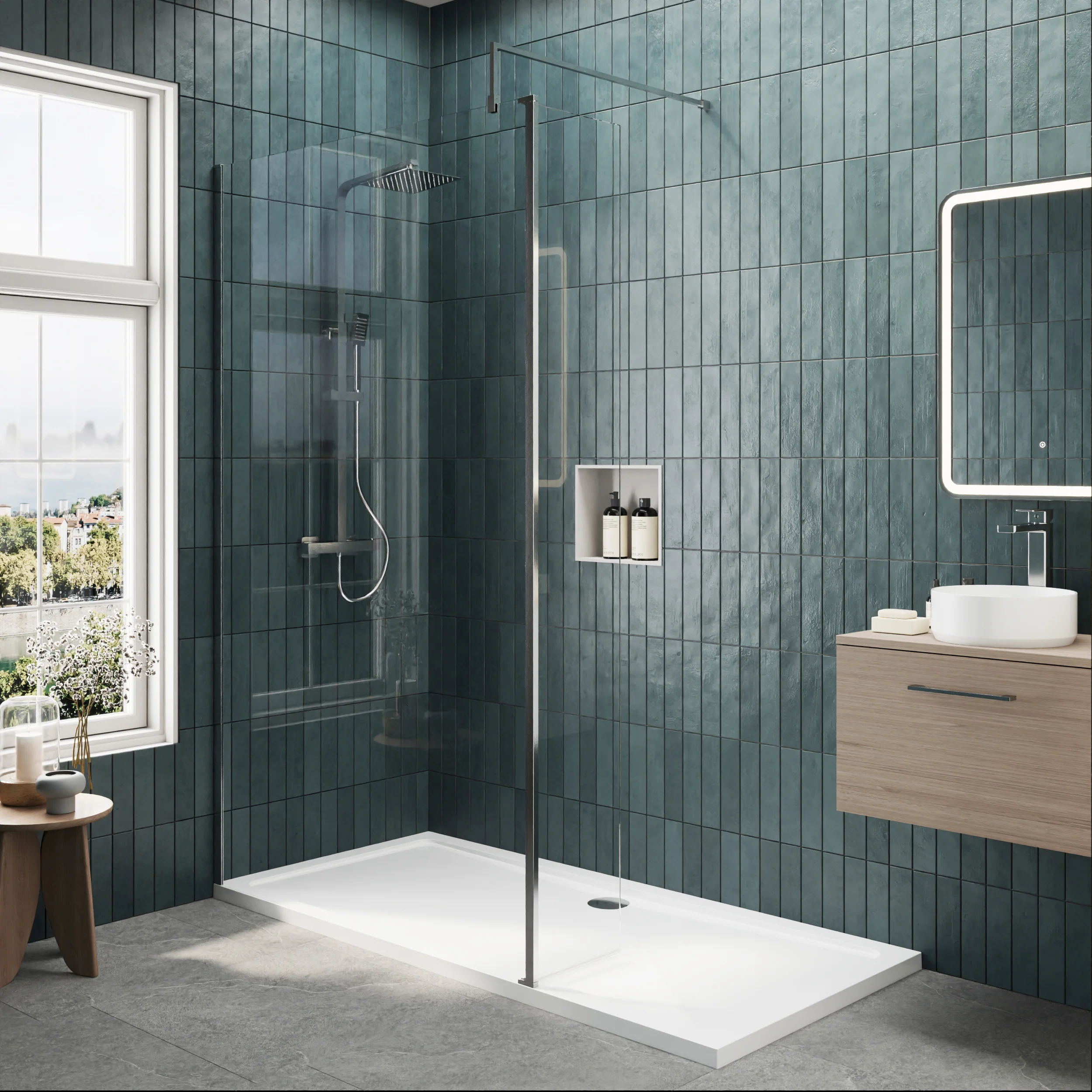 8mm Glass Walk In Wetroom Screen and Hinged Return Screen and Shower Tray - Choice of Size and Finish - Image 35