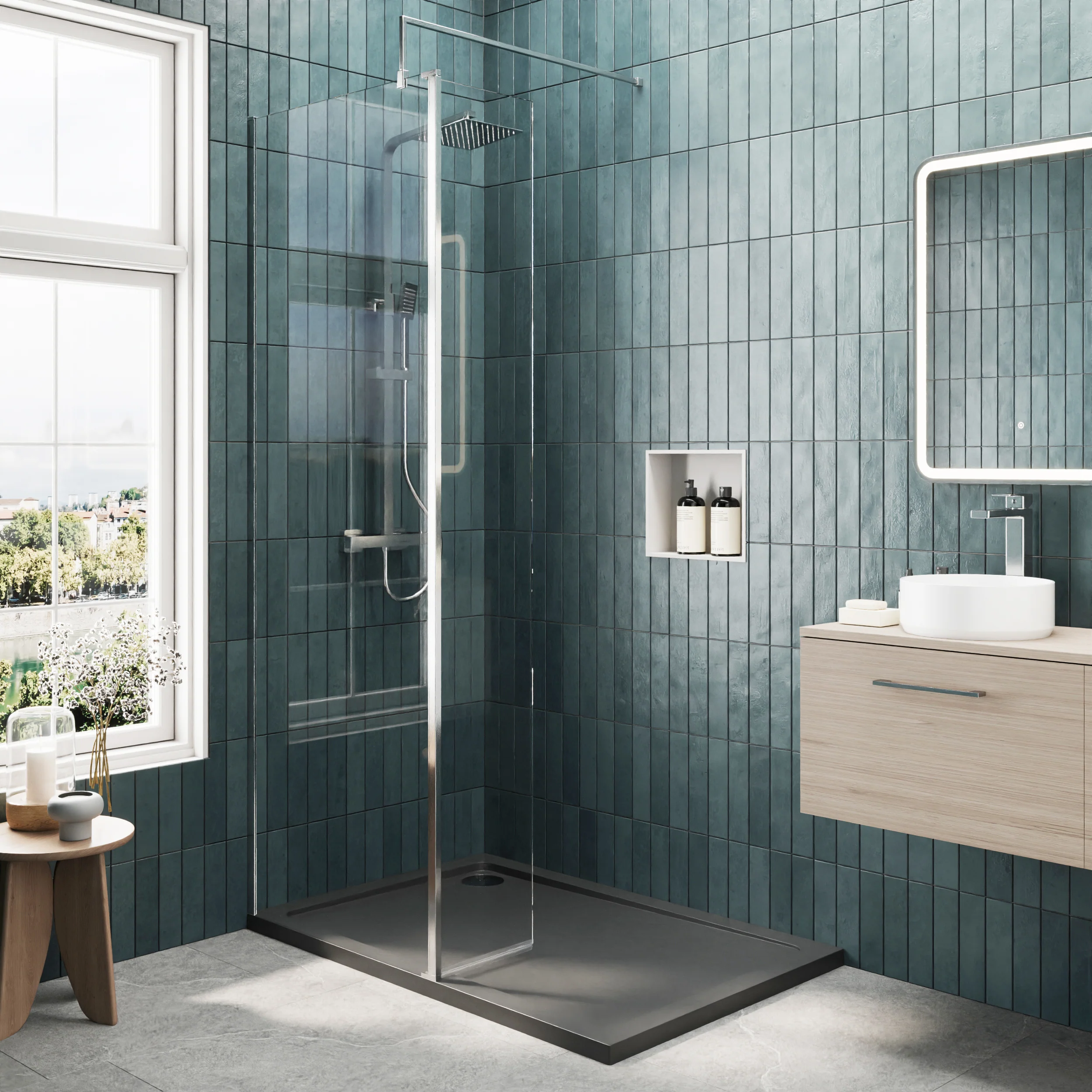 8mm Glass Walk In Wetroom Screen and Hinged Return Screen and Shower Tray - Choice of Size and Finish - Image 50