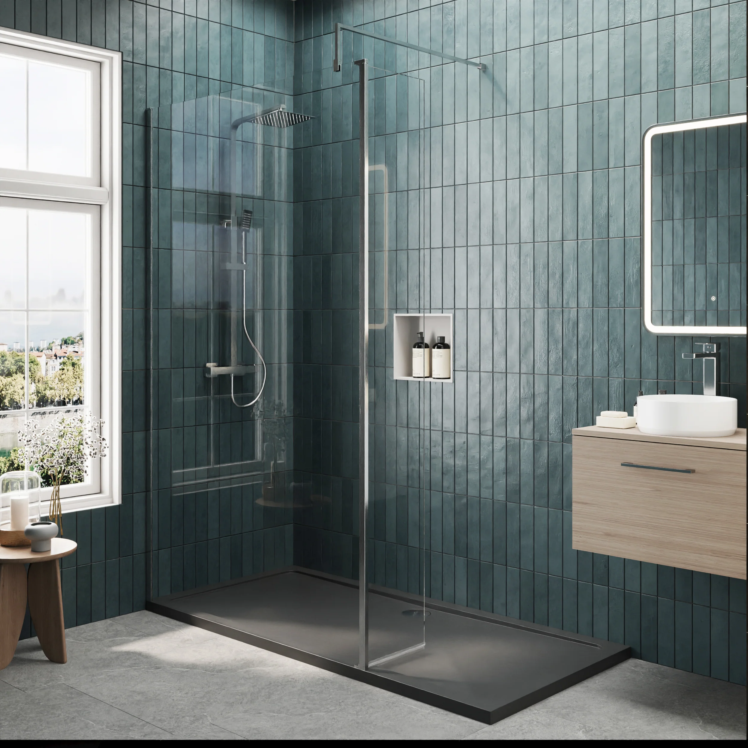 8mm Glass Walk In Wetroom Screen and Hinged Return Screen and Shower Tray - Choice of Size and Finish - Image 79