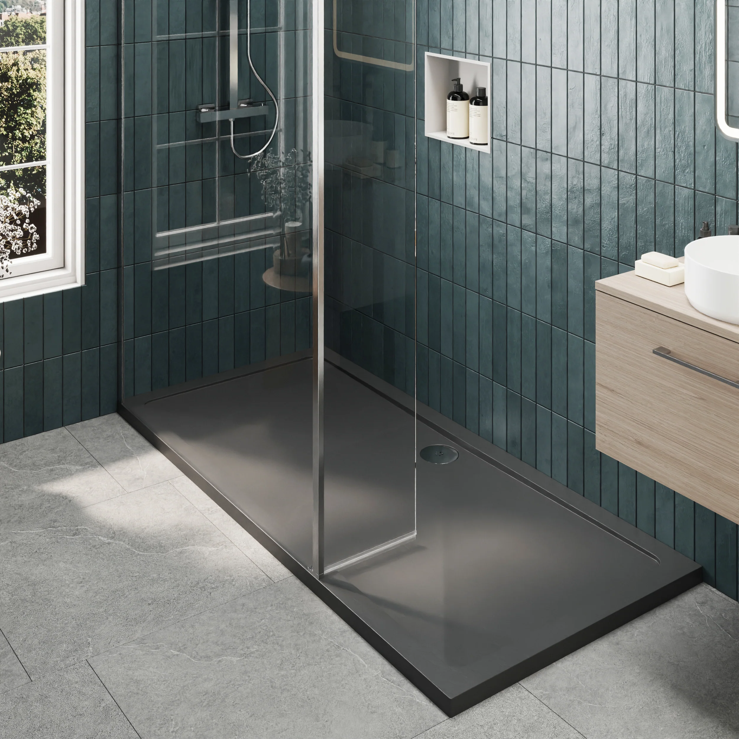 8mm Glass Walk In Wetroom Screen and Hinged Return Screen and Shower Tray - Choice of Size and Finish - Image 80