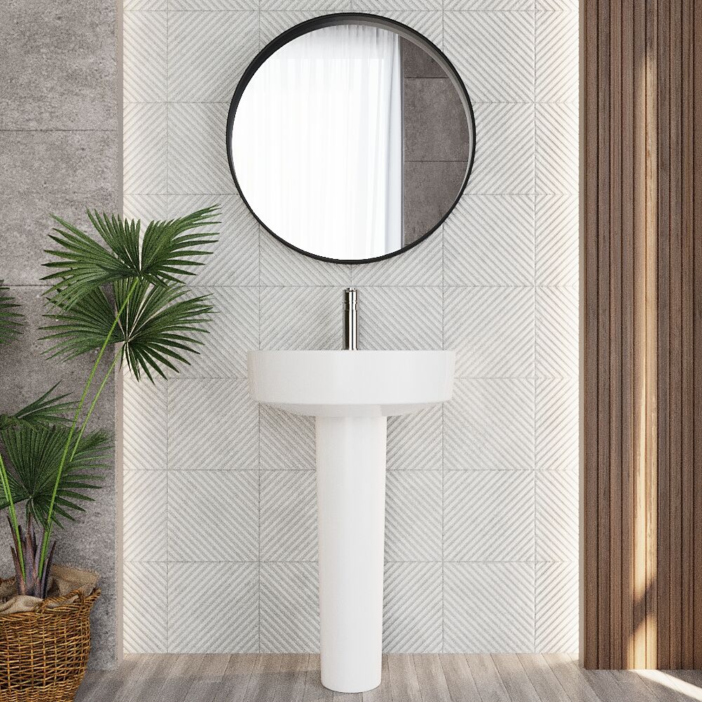 Dilhorne D Shaped 1 Tap Hole Ceramic Basin and Pedestal - 520mm or 420mm - Choice of Semi or Full Pedestal - Image 4