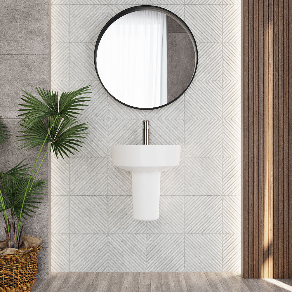 Dilhorne D Shaped 1 Tap Hole Ceramic Basin and Pedestal - 520mm or 420mm - Choice of Semi or Full Pedestal - Image 6
