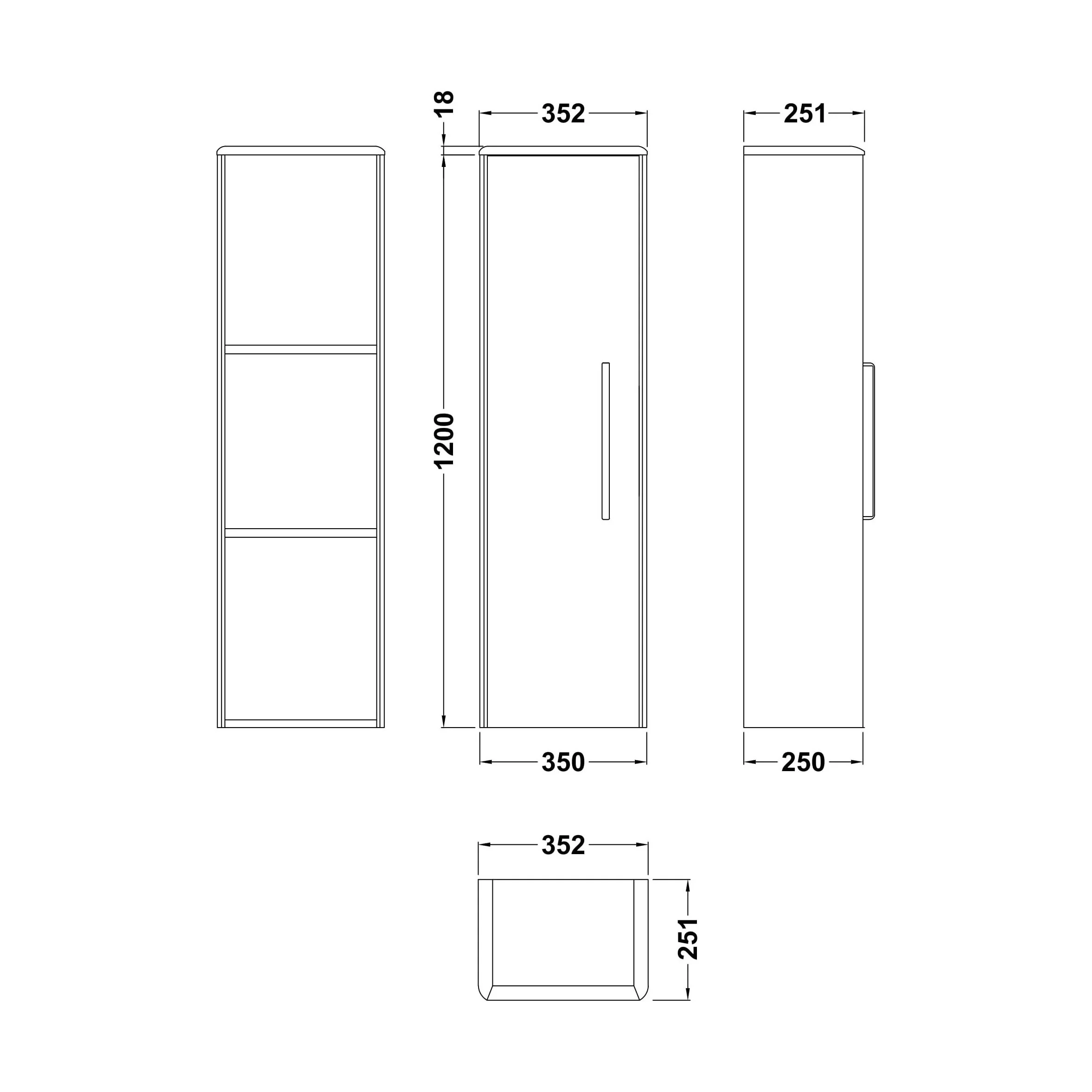Croxden Tall Wall Mounted Bathroom Storage Unit - 1200 x 350 x 250mm - Image 7