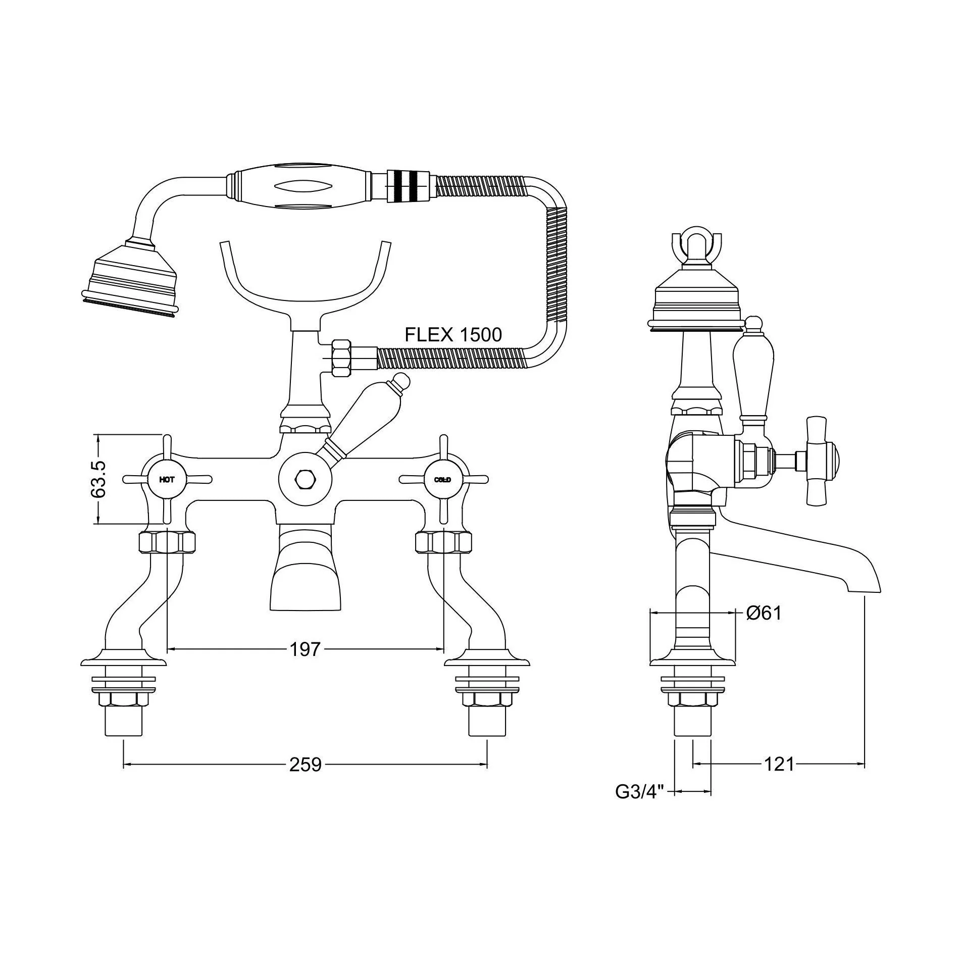 Balterley Hanchurch Bath Shower Mixer Tap - Chrome or Brushed Brass - Image 5