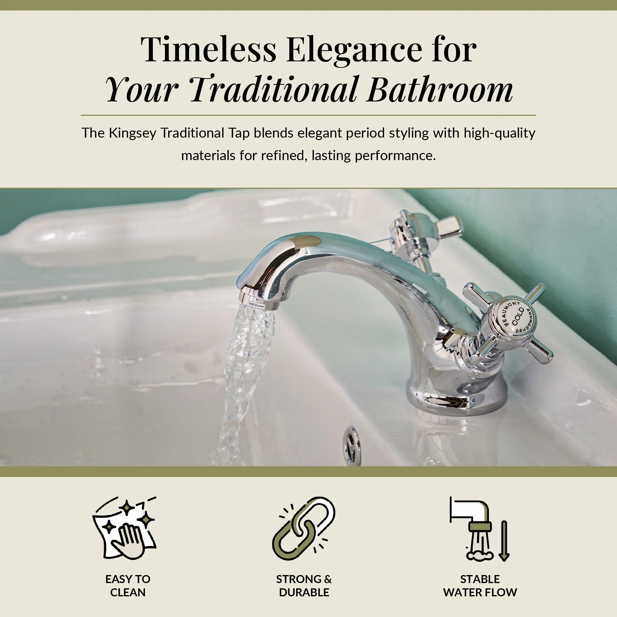 Balterley Hanchurch Traditional Mono Basin Mixer Tap - Chrome or Brushed Brass - Image 4