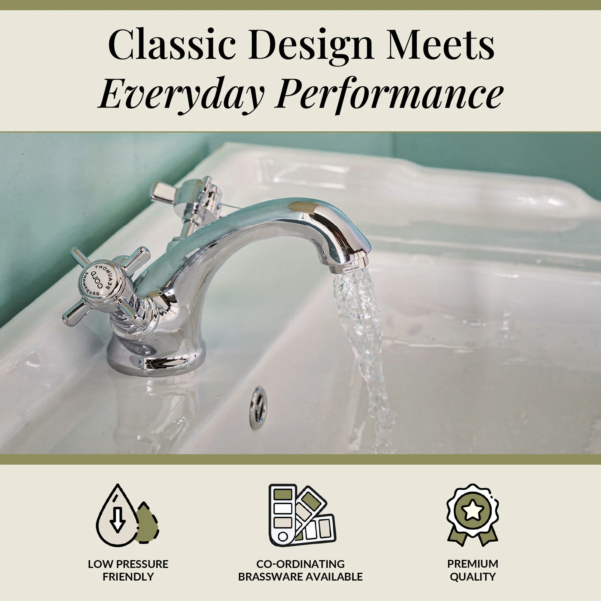 Balterley Hanchurch Traditional Mono Basin Mixer Tap - Chrome or Brushed Brass - Image 7