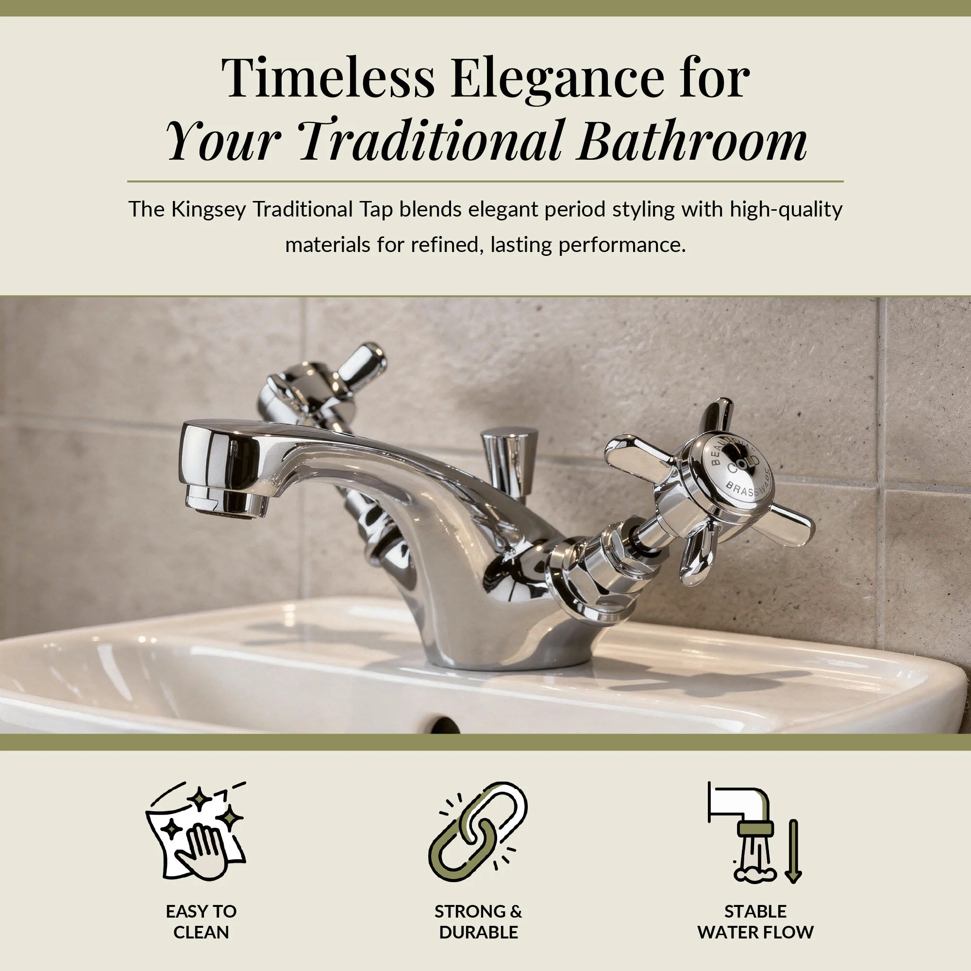 Balterley Hanchurch Traditional Mono Basin Mixer Tap - Chrome or Brushed Brass - Image 3