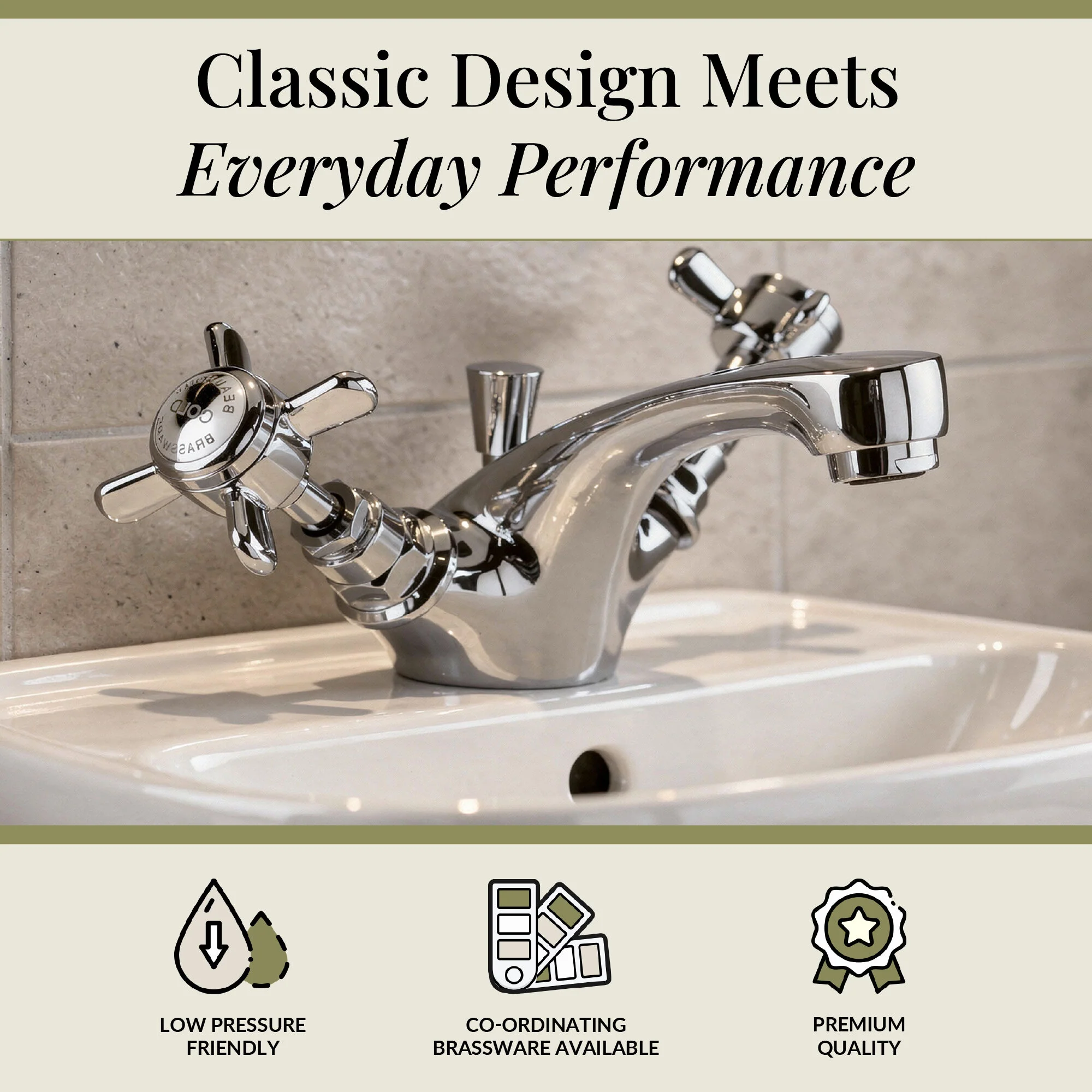 Balterley Hanchurch Traditional Mono Basin Mixer Tap - Chrome or Brushed Brass - Image 4