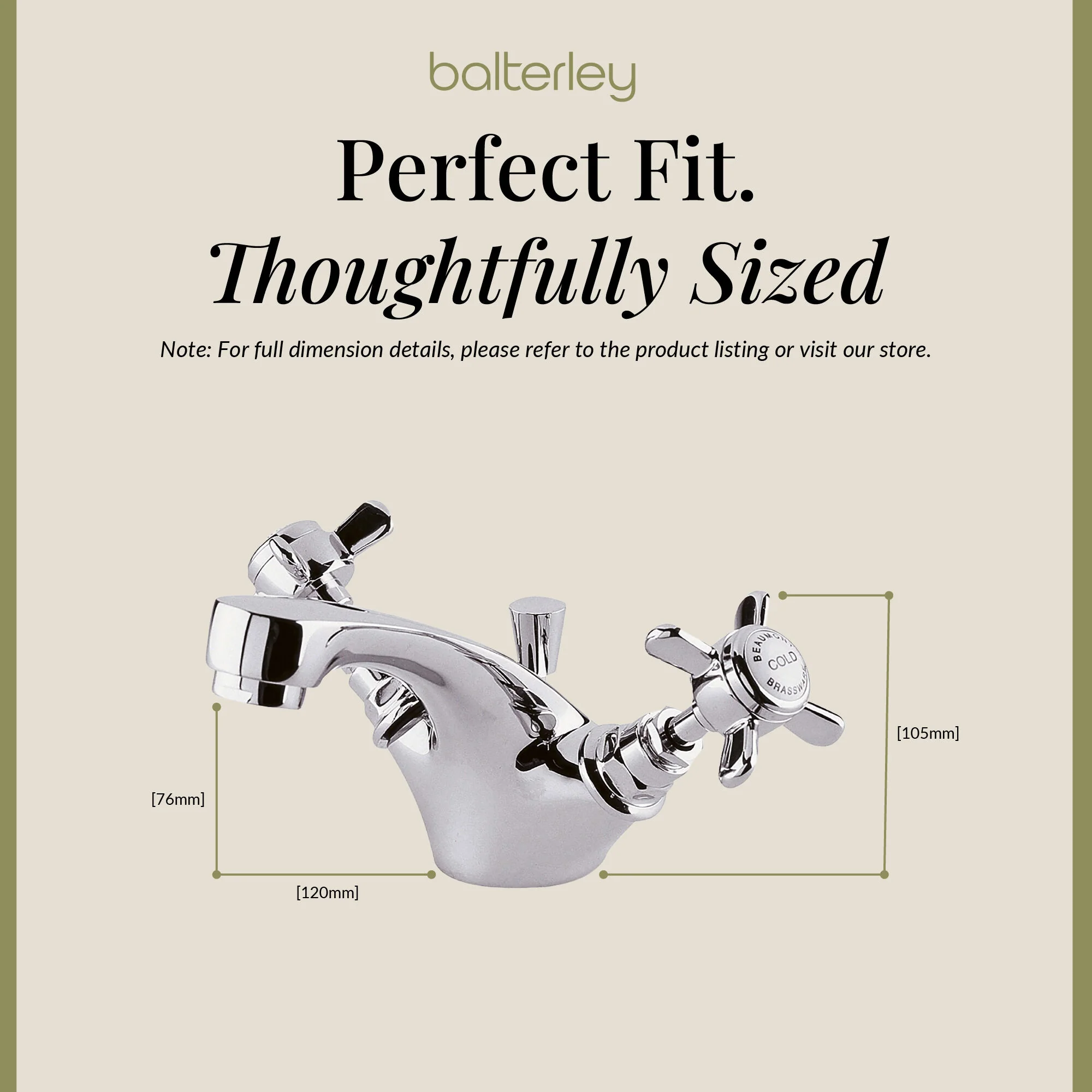 Balterley Hanchurch Traditional Mono Basin Mixer Tap - Chrome or Brushed Brass - Image 6