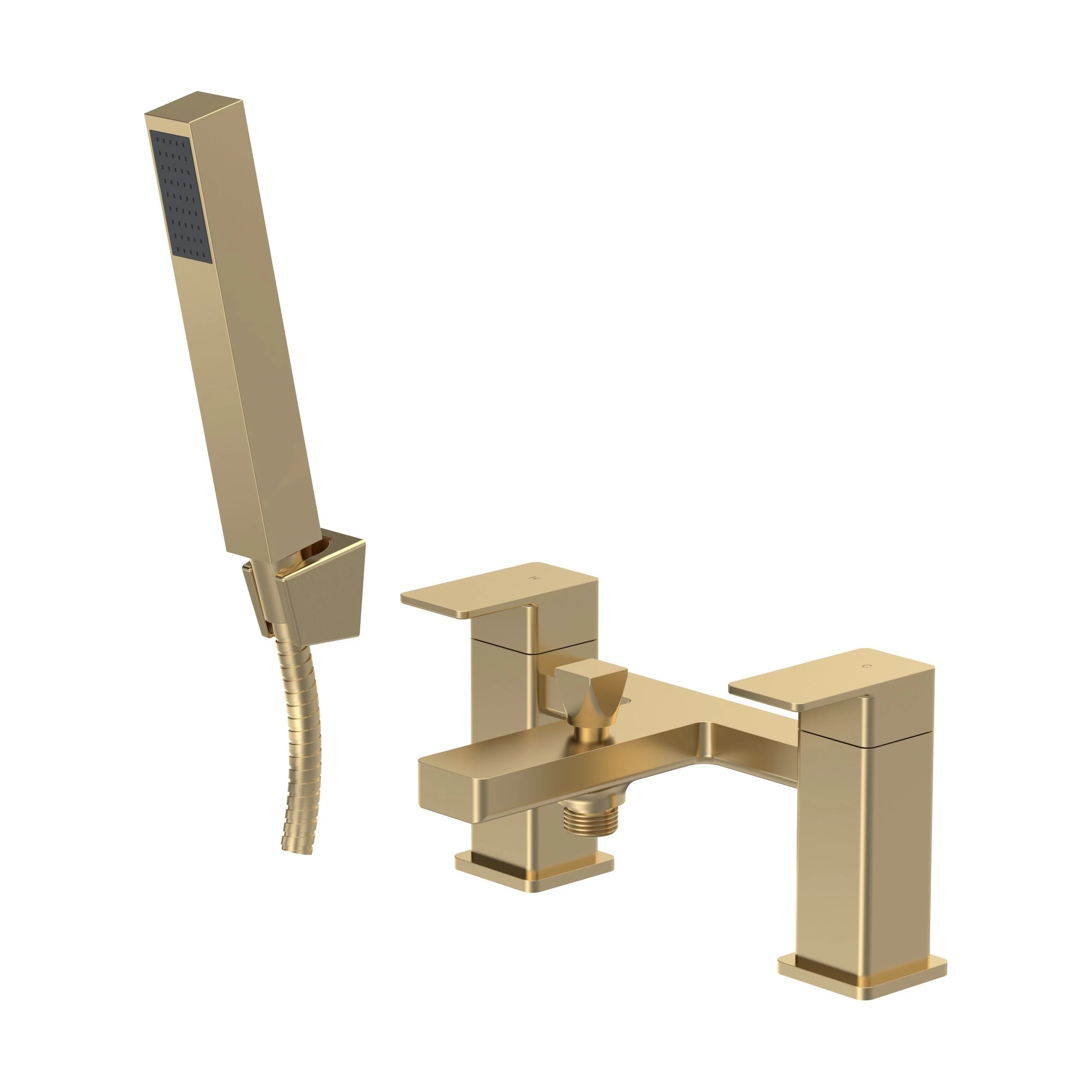 Milldale Square Deck Mounted Dual Lever Bath Shower Mixer Tap with Kit - Choice of Finish - Image 17
