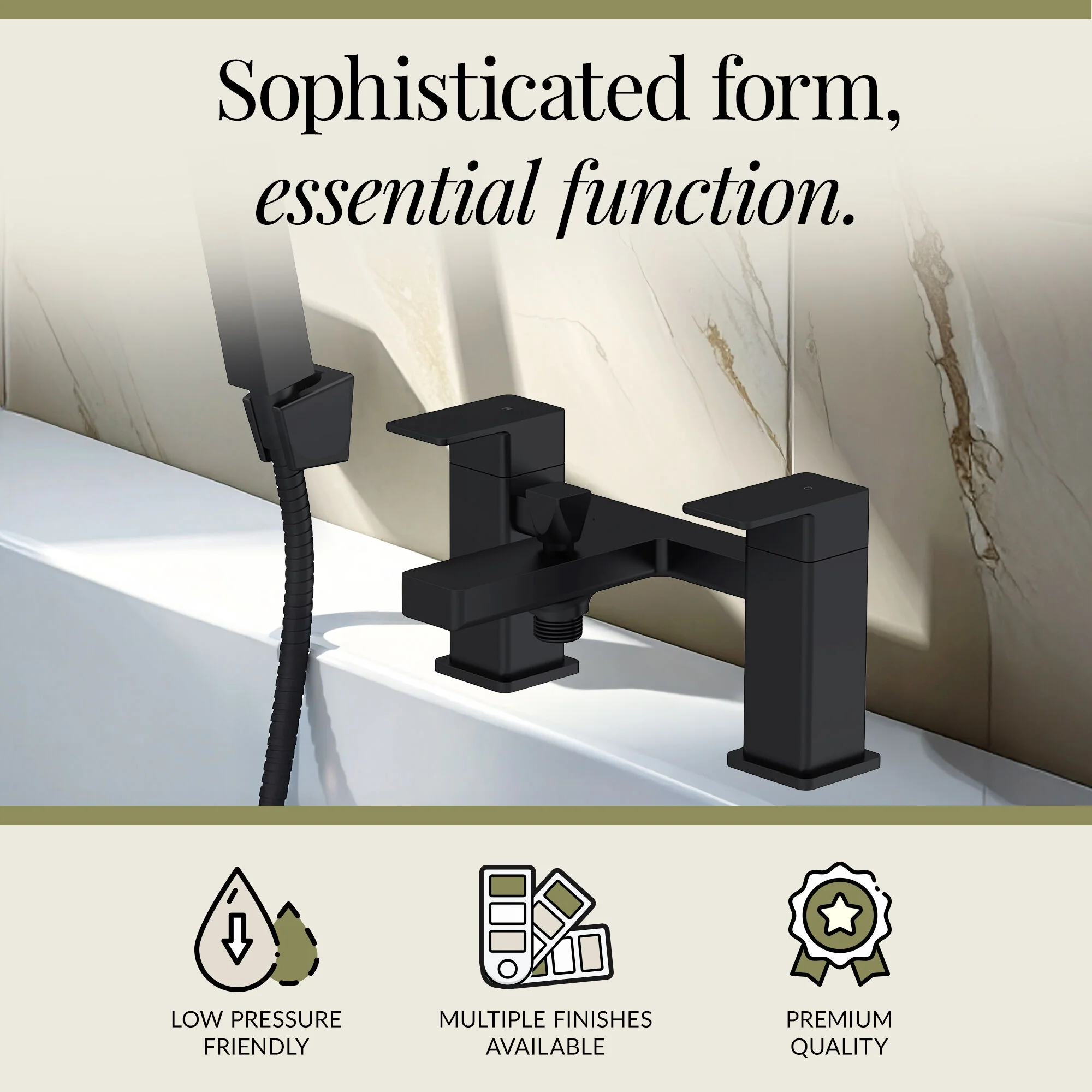 Milldale Square Deck Mounted Dual Lever Bath Shower Mixer Tap with Kit - Choice of Finish - Image 3