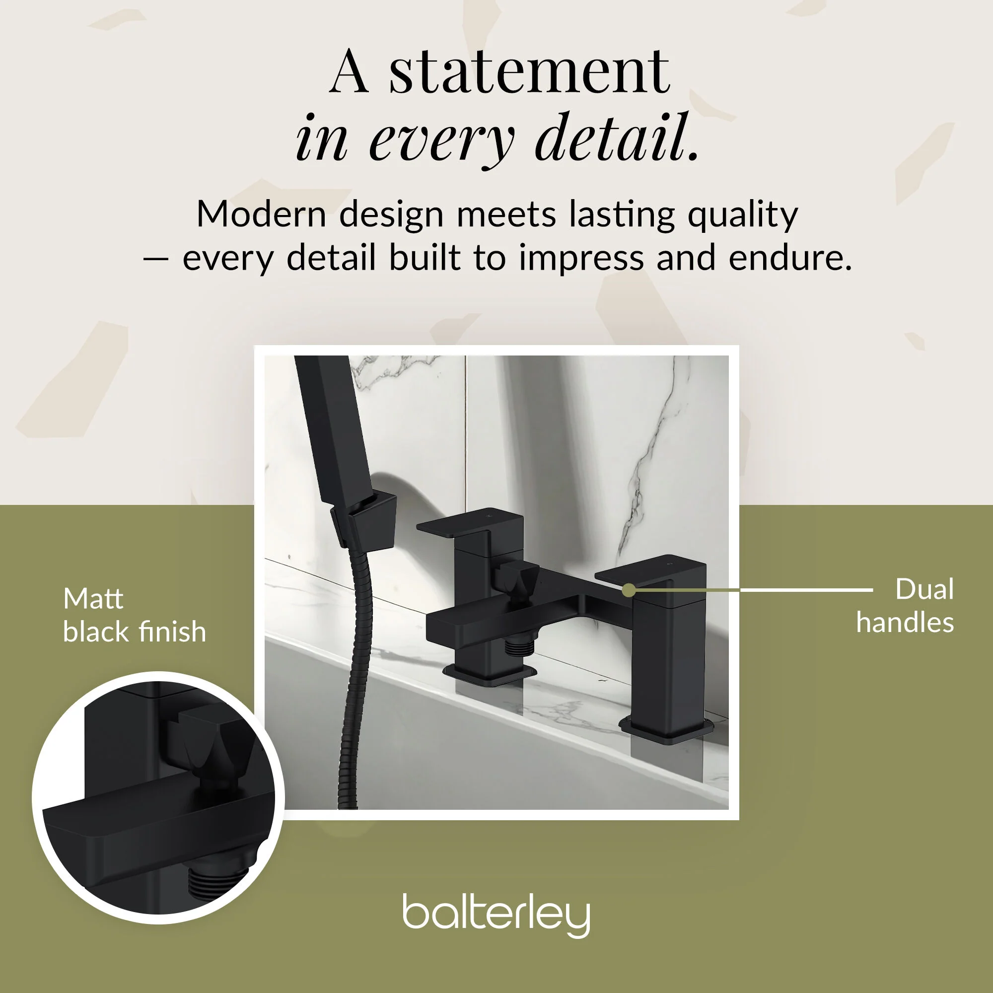 Milldale Square Deck Mounted Dual Lever Bath Shower Mixer Tap with Kit - Choice of Finish - Image 7