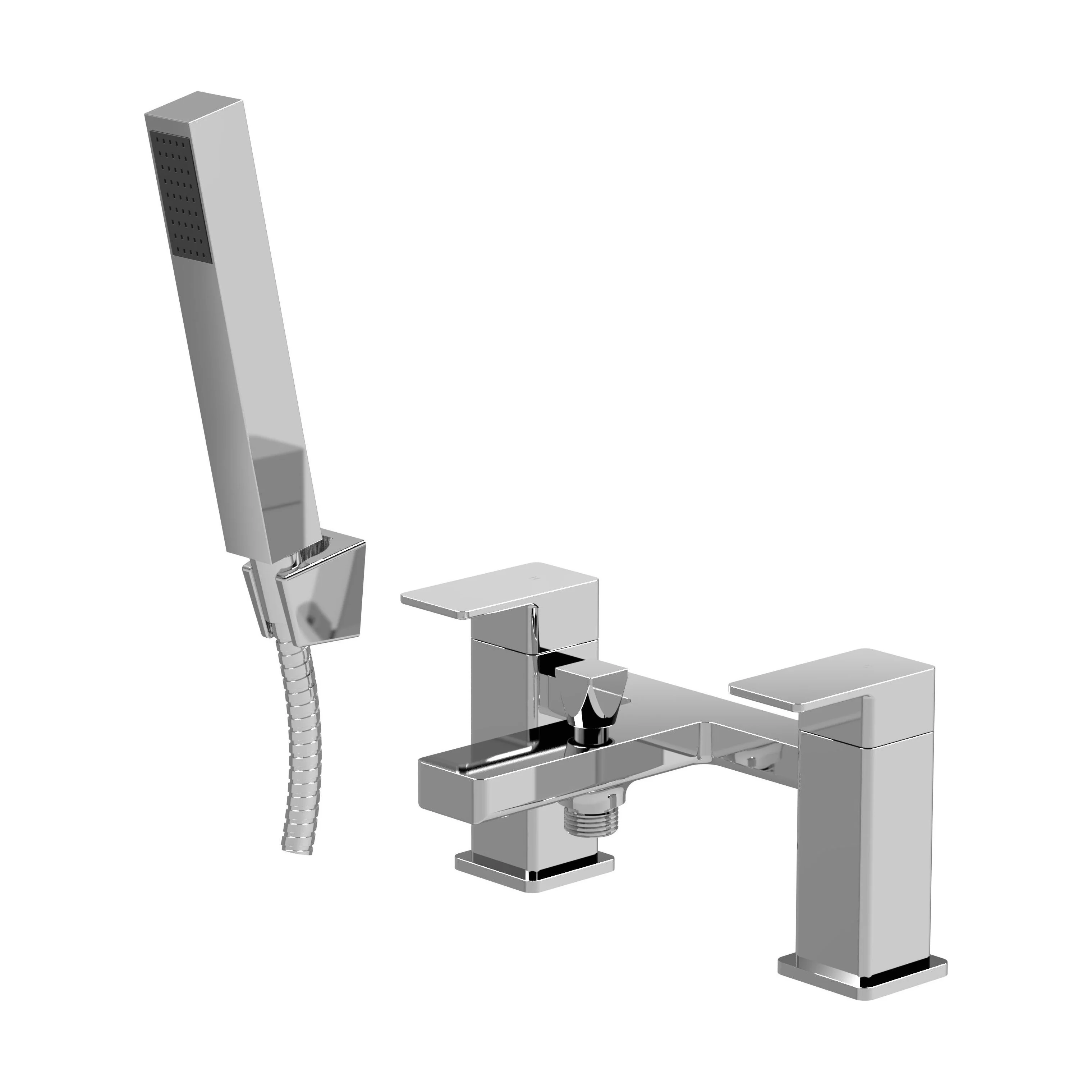 Milldale Square Deck Mounted Dual Lever Bath Shower Mixer Tap with Kit - Choice of Finish - Image 9